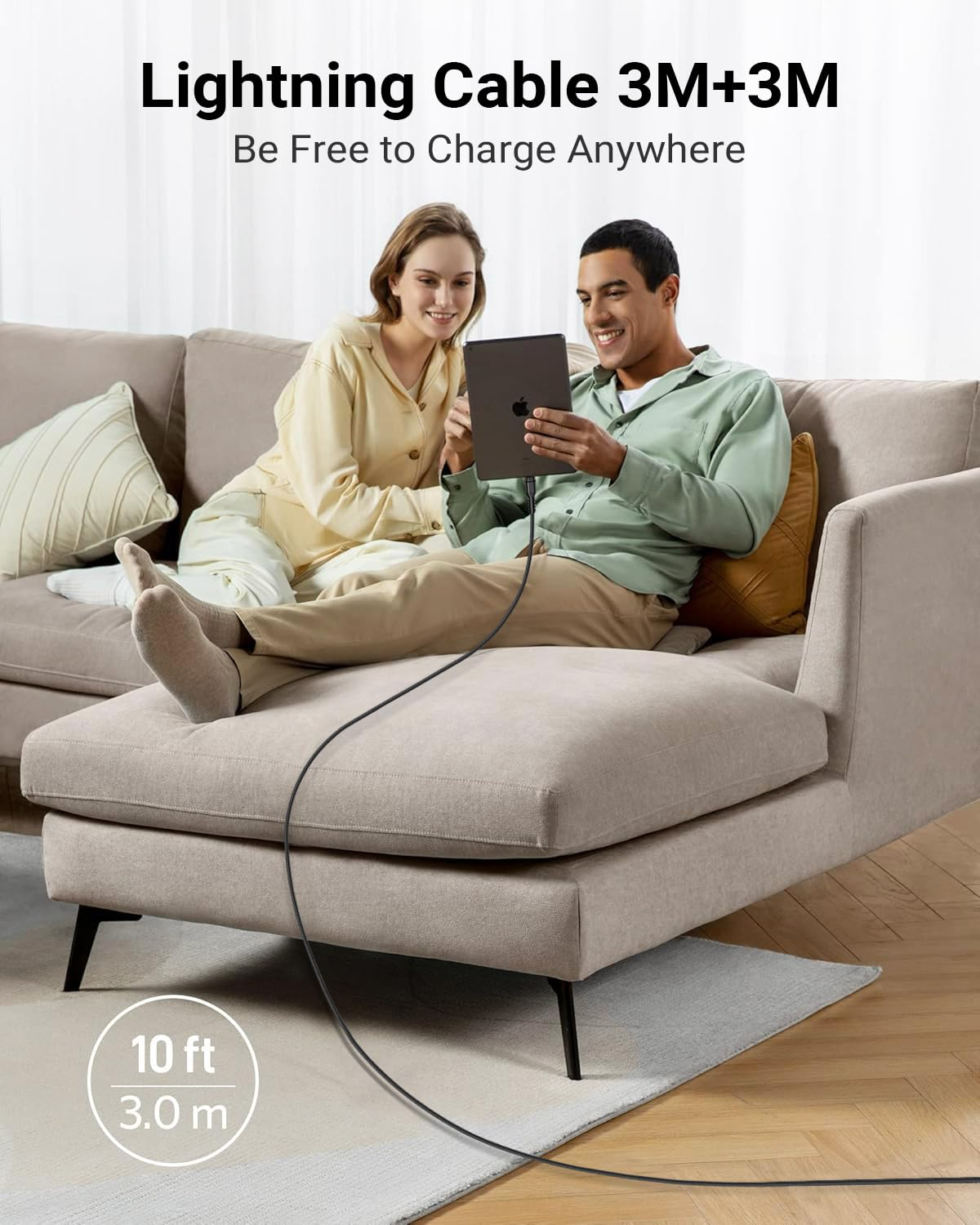 Azhizco Lightning Cable 3M 2Pack, Long Iphone Charger Cable Mfi Certified USB a to Lightning Cable Iphone Cable Fast Charging for Iphone 14 13 12 11 Pro Max Mini XS XR X 8 plus Ipad image number 4