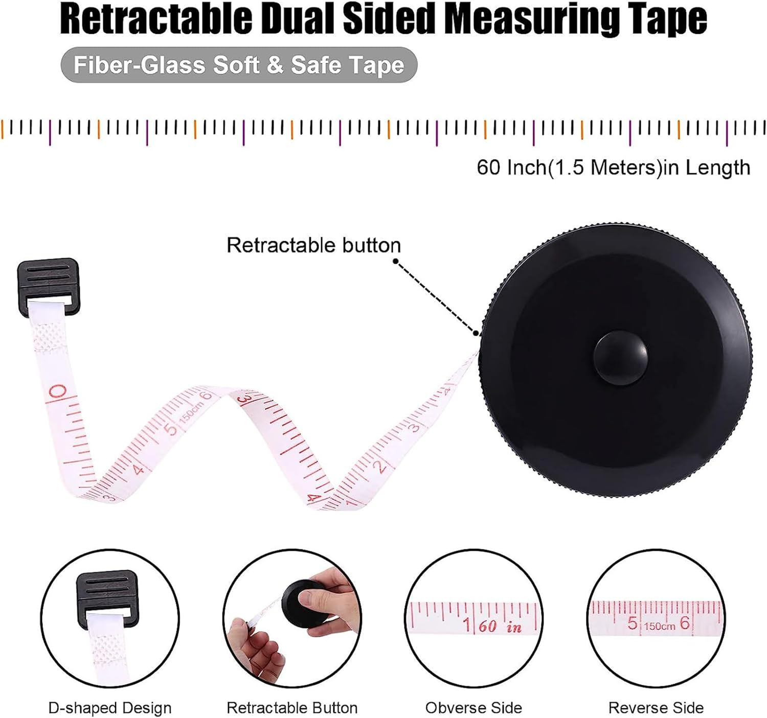 Body Measure Tape-Retractable Digital Body Measuring Tape for Weight Loss, Muscle Gain, Fitness Bodybuilding-150 Cm image number 6