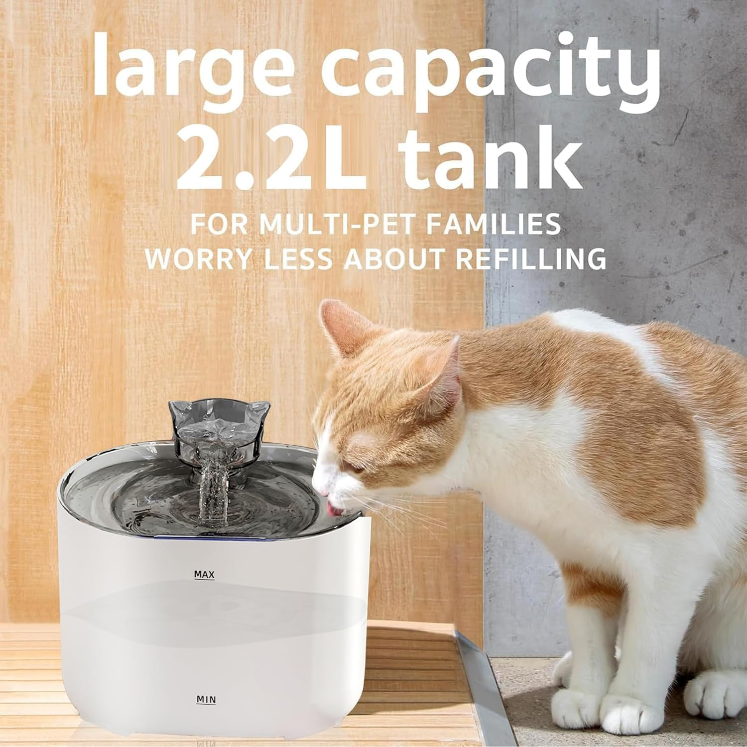 Cat Water Fountain, 2.2L Automatic Pet Water Dispenser with 4-Layer Filtration, Quiet for Cats, Dogs, Multiple Pets image number 3