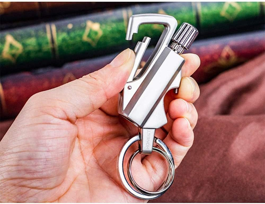 BIASTNR Permanent Metal Lighter, Lighter Keychain Outdoor, Emergency Survival Gear with Flint Metal Matchstick Fire Starter Kerosene Refillable Lighter image number 3