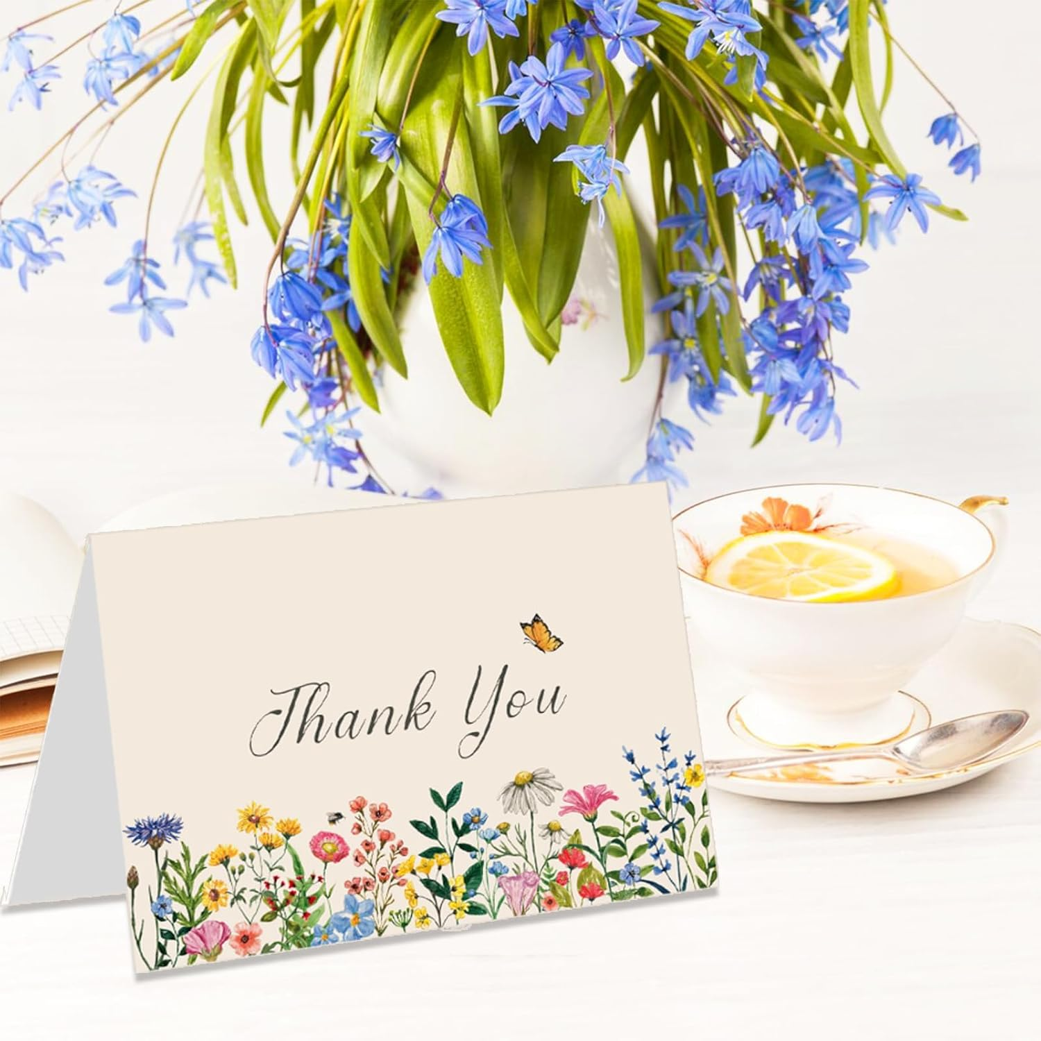 Wildflower Thank Cards with Envelopes,24 Pack Bulk,4X6 Inch,Kraft Envelopes,Wax Seal Stickers,Flower Greeting Cards with Envelopes Set,Butterfly Thank You Cards,For Baby Shower,Wedding,Bridal Shower,Graduation,Birthday,Funeral,Small Business,Gift image number 1