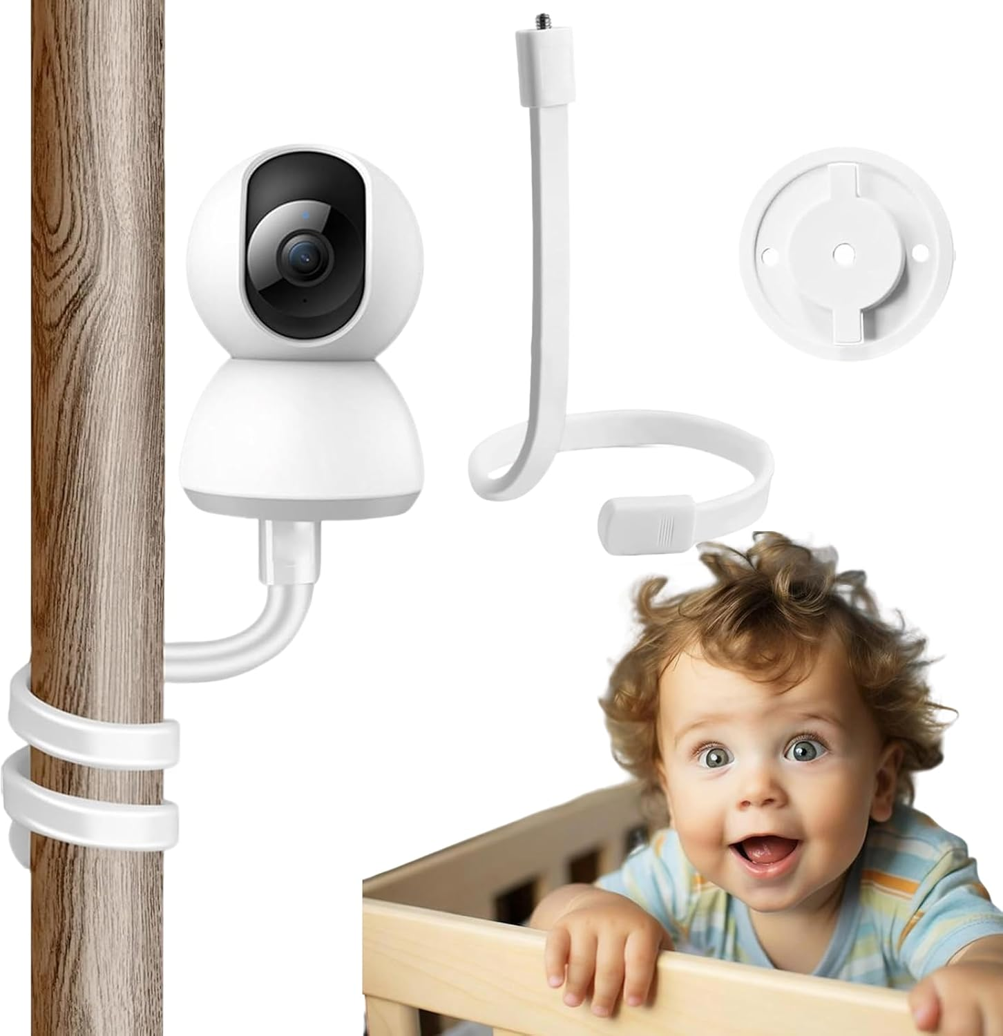 Aiyraa Baby Monitor Holder for Eufy Spaceview, Tp-Link Tapo C200/C210/C220, Reolink E1/E1 Pro, Flexible Camera Holder, No Holes, for Baby Room