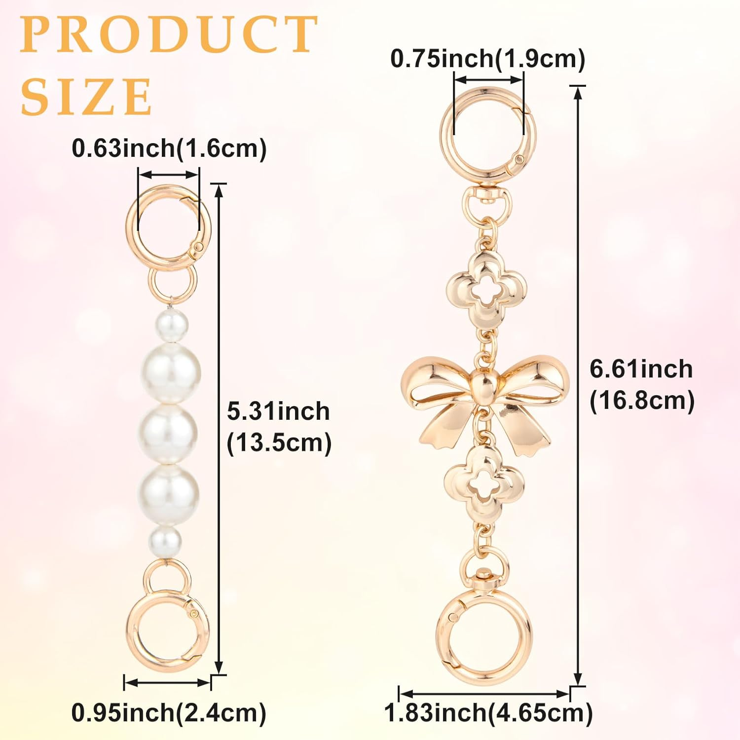 2 Pcs Gold Bow Bag Extender Chain, Metal Pearl Extender Chains, Bow Pattern Purse Strap Replacement, Wallet Extender Chain Decoration for Purses, Bags, Wallet image number 2