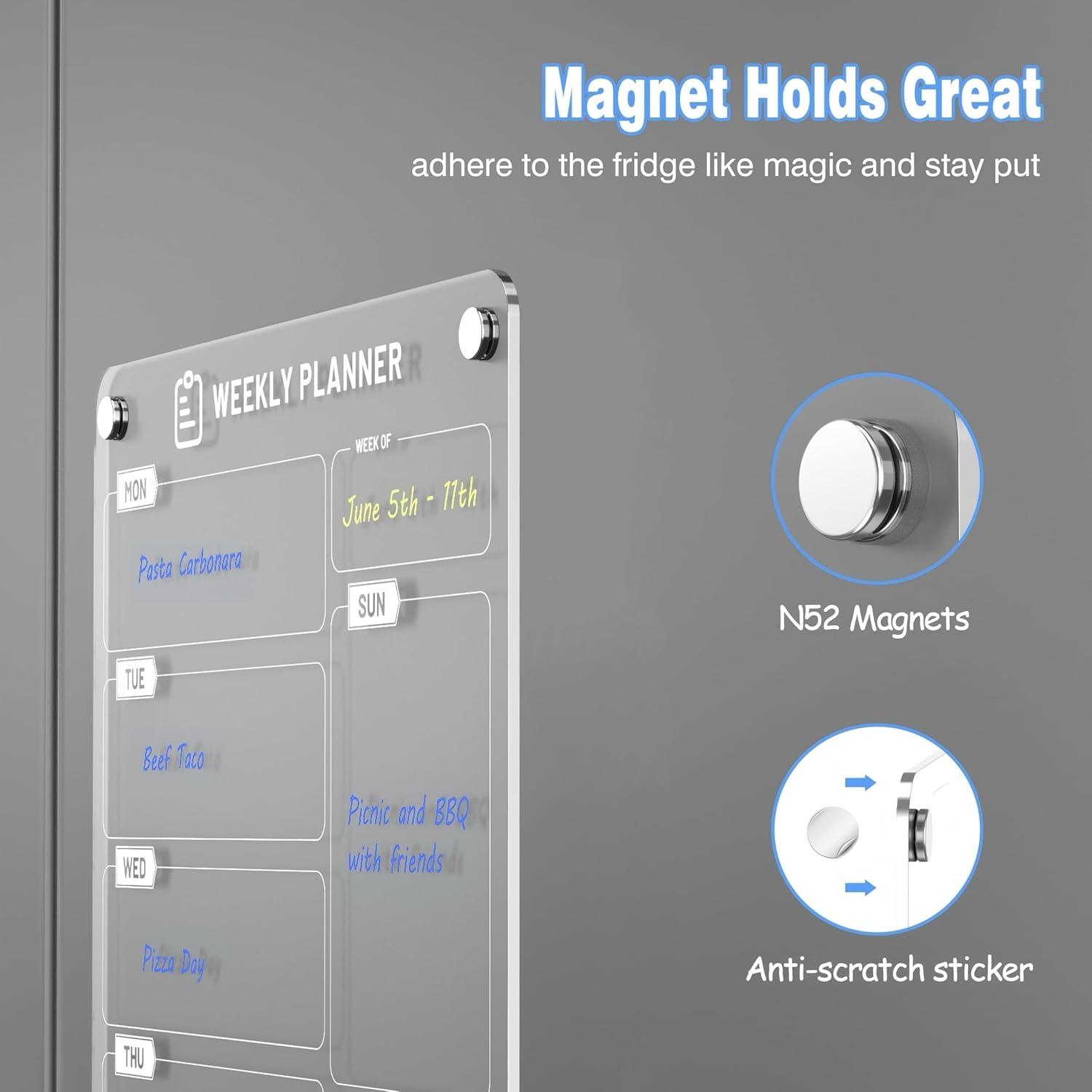 Langaelex 2 Set of Acrylic Meal Planner for Fridge - Magnetic Weekly Menu Board with 6 Chalk Markers for To-Do List, Shopping List and Chore Chart - 8 X 12" image number 6