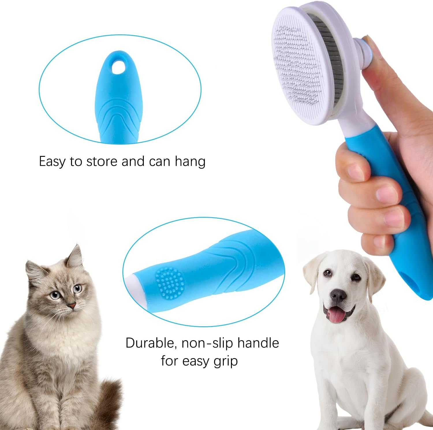 Cat Self Cleaning Slicker Brush, Pets Skin Friendly Grooming Brushes for Shedding Dogs Cats Hair Easy to Remove Loose Undercoat with Long or Short Hairs Pet Massage Tool All Hair Type - UPGRADED - Purple image number 4