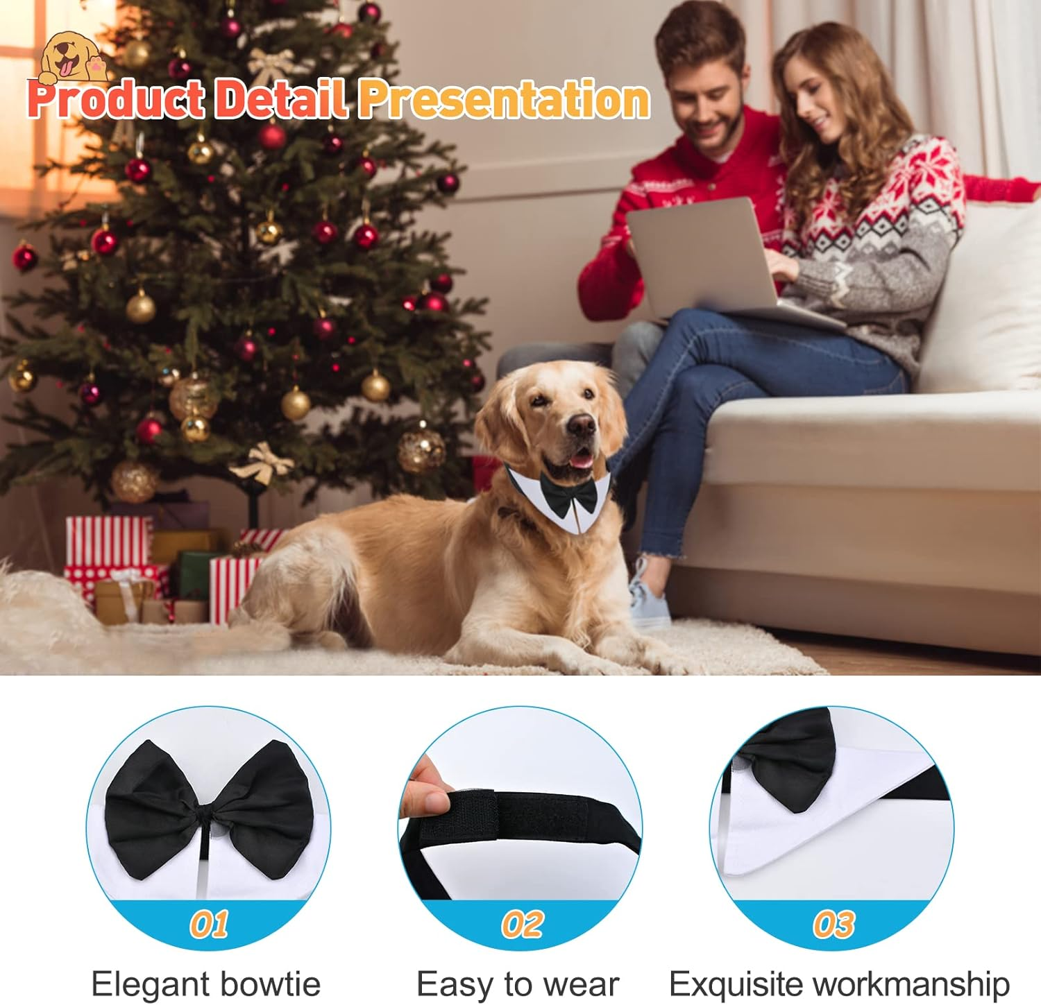 HACRAHO Formal Dog Bowtie Collar, White, X-Large, Cotton, Adjustable, 29-31 Inches, Wedding, Party, Accessory image number 5