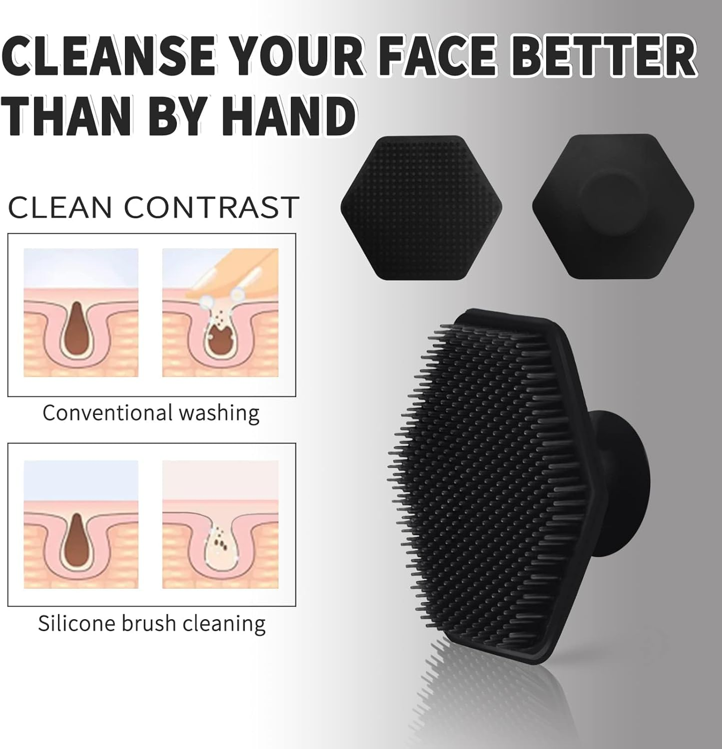 VWMYQ 2 Pack Face Scrubber, Silicone Loofah, Body Wash Scrubber, Body Scrub Brush, Body Scrubbers for Use in Shower, Silicone Loofah Body Scrubber, Exfoliating Body Scrubber Mens Women, (2PC Black)