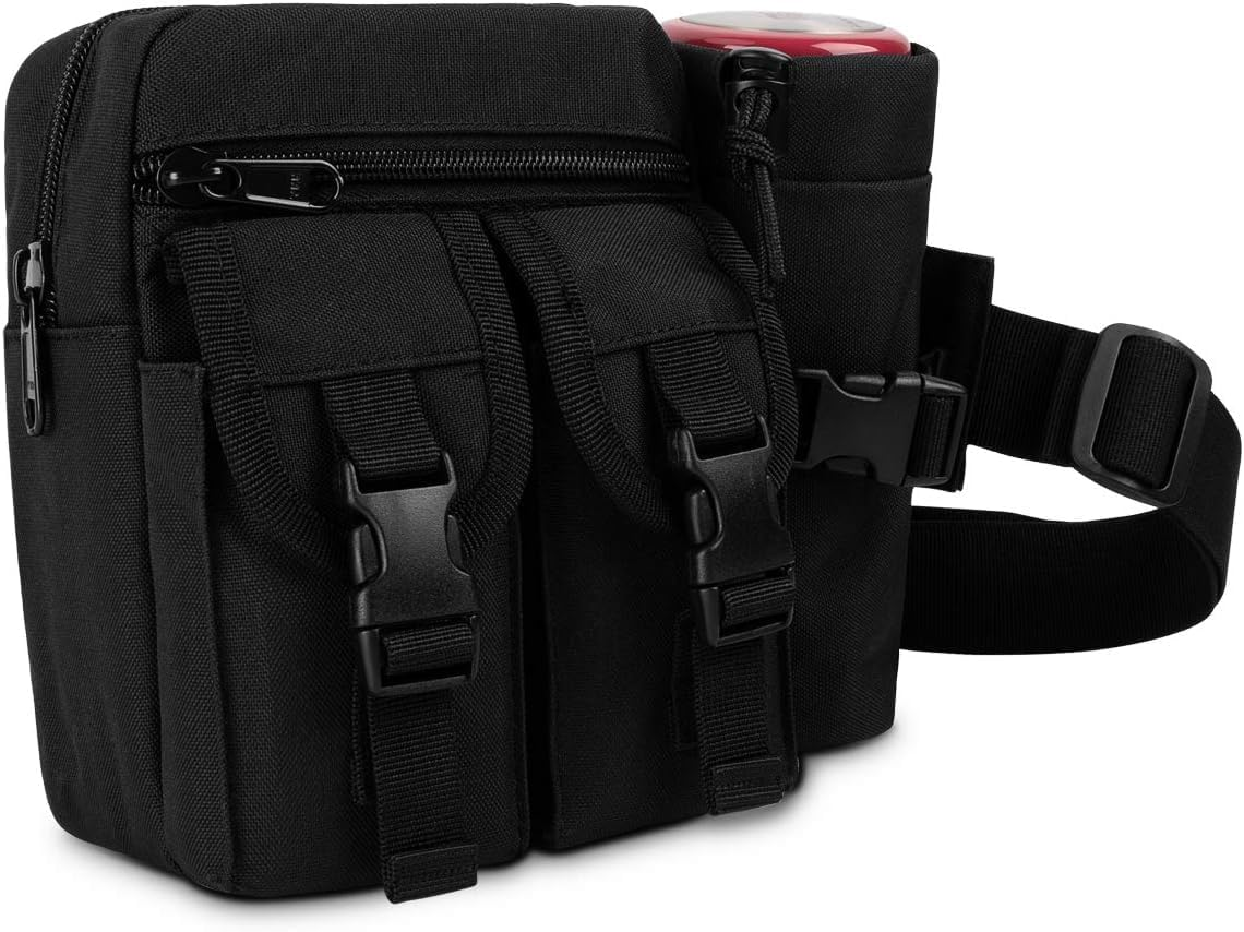 Tactical Waist Pack Pouch with Water Bottle Pocket Holder Water Resistance Running Belt Bag Adjustable Hip Belt for Hiking Running Climbing (Black, One Size（16 * 9 * 19Cm）) image number 3