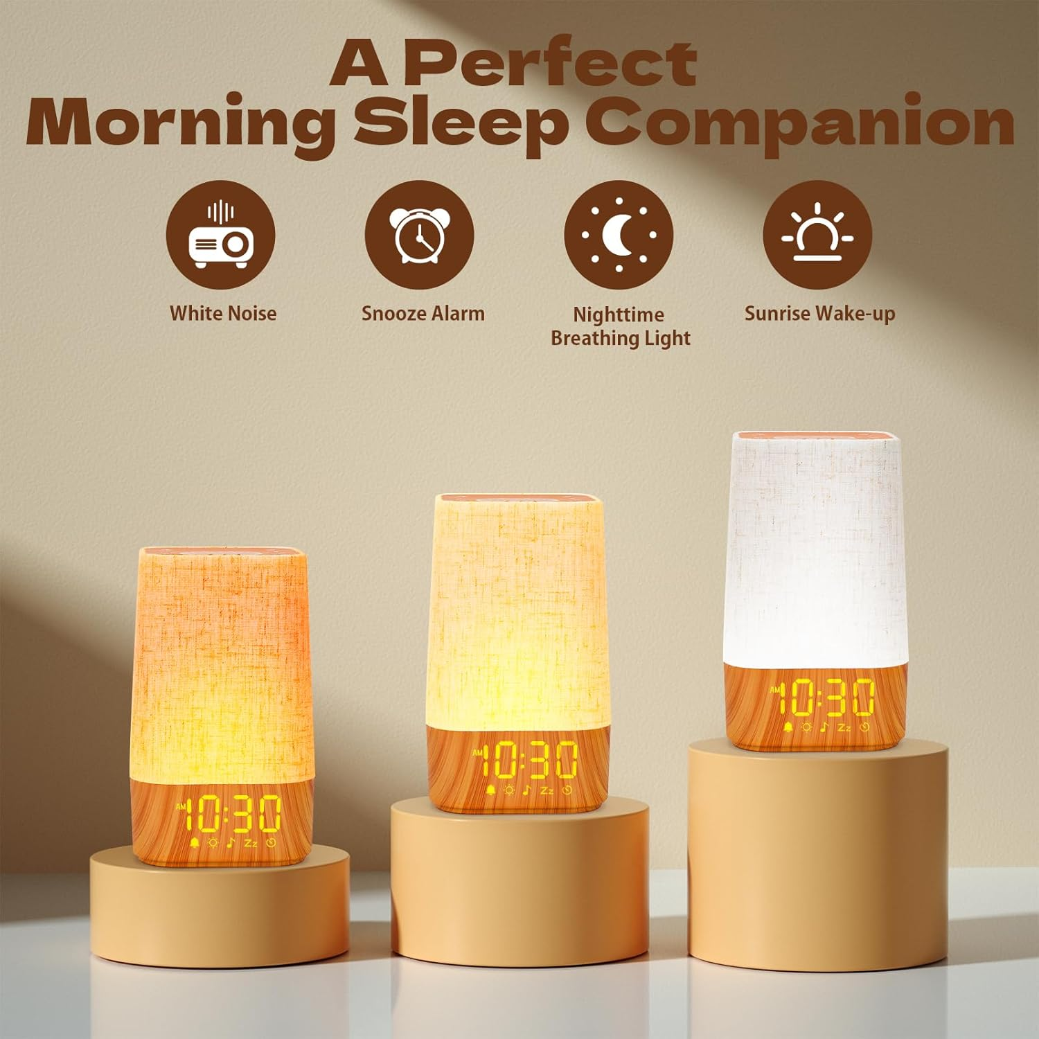 Sunrise Alarm Clock White Noise Machine Baby Portable Sound Machine with Night Light 30 Soothing Sounds Natural Wake up Light for Sleeping Baby Kids Adults (Khaki) image number 2
