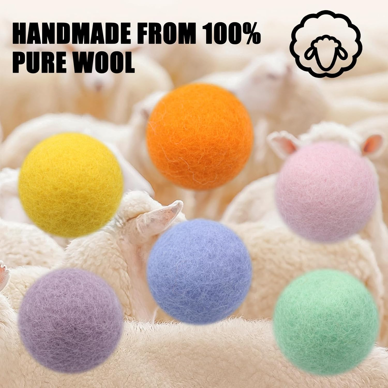 ZJCANGLIU 12 Pieces Cat Games, Cat Games, Cat Games, Interactive Cat Games, Interactive Cat Games, Felt Balls for Cats, Wool Felt Balls (6 Colours, 3 Cm)