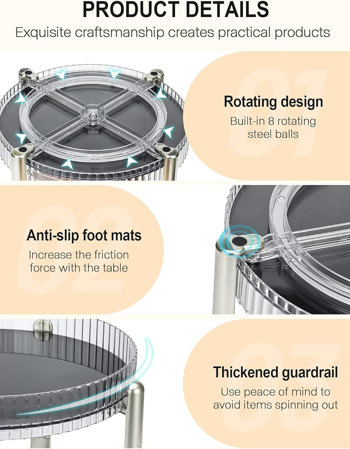 ROWNYEON 360 Rotating Makeup Organizer Storage 2 Tier Spinning Skincare Organiser Lazy Susan Bathroom Organizer Spinning Storage Shelf Cosmetic Organizer for Vanity,Perfume,Make Up,Beauty,Dresser image number 1