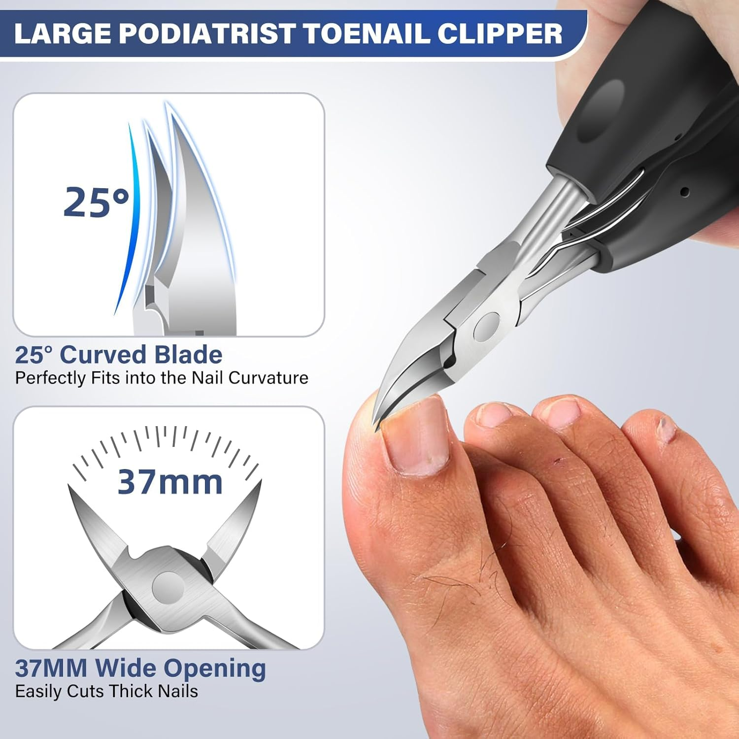 2025 Toenail Clippers for Thick Toenails for Seniors, Angled Head Large Toe Nail Clippers Set for Men, Heavy Duty Ingrown Toenail Clippers with Long Handle, Ultra Sharp Slanted Nail Cutter Wide Jaw image number 1