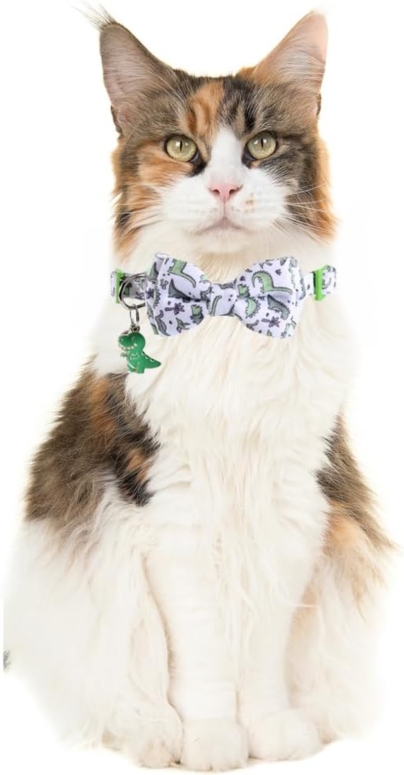 Lamphyface Cat Collar Breakaway with Cute Bow Tie Bandana and Bell Dinosaur Accessories for Kitty Adjustable Safety