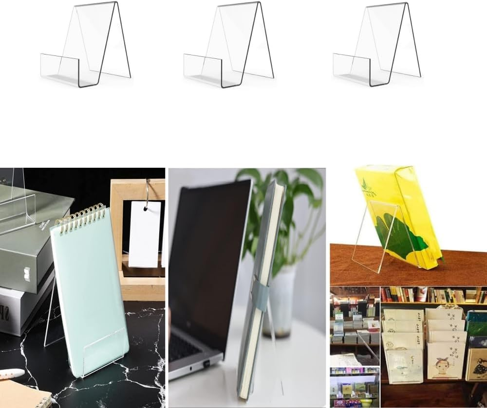 10 Pack Clear Acrylic Book Stand with Ledge Clear Acrylic Book Display Easel, Display Stand for Displaying Books Pictures Albums Comic Books Artworks or Other Items (3 X 3.54 X 4 Inches) image number 3