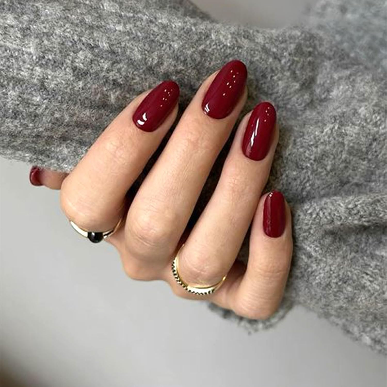 Lunarcharm 24 Pieces Burgundy, Short Press-On Nails, Press-On Nails, Oval Artificial Nails with Adhesive Tabs, Nail File, Preparation Pad, Manicure Sticks, Cherry Red image number 5