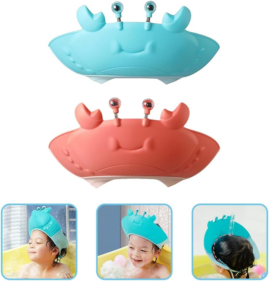Ibasenice Baby Shower Caps Adjustable Kids Shampoo Cap with Crab Design Waterproof Hair Washing Hat for Toddlers Bath Time Eye Protection