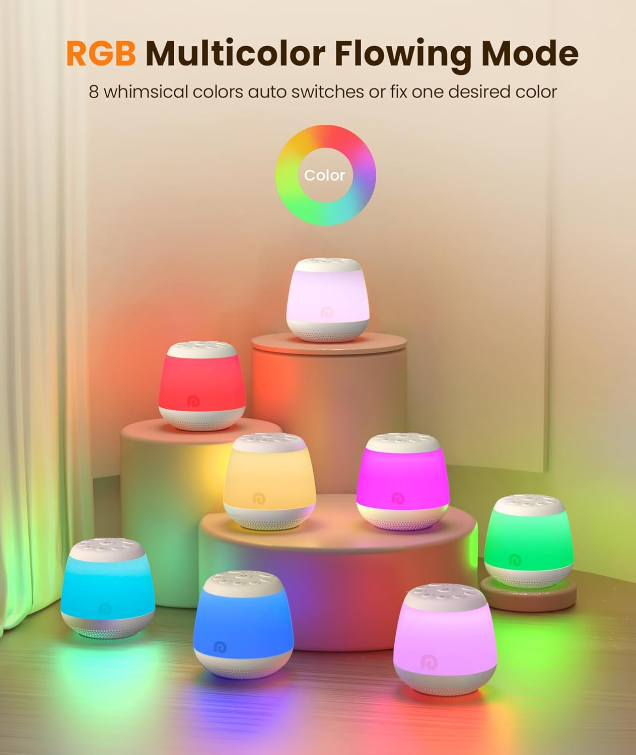 Dreamegg Sound Machine - D16MAX White Noise Machine for Baby & Adult Sleep, 24 Soothing Sounds with 3 Timer and Memory Founction, 8 Colors Adjustable Nightolights for Nursing, Portable for Travel image number 6