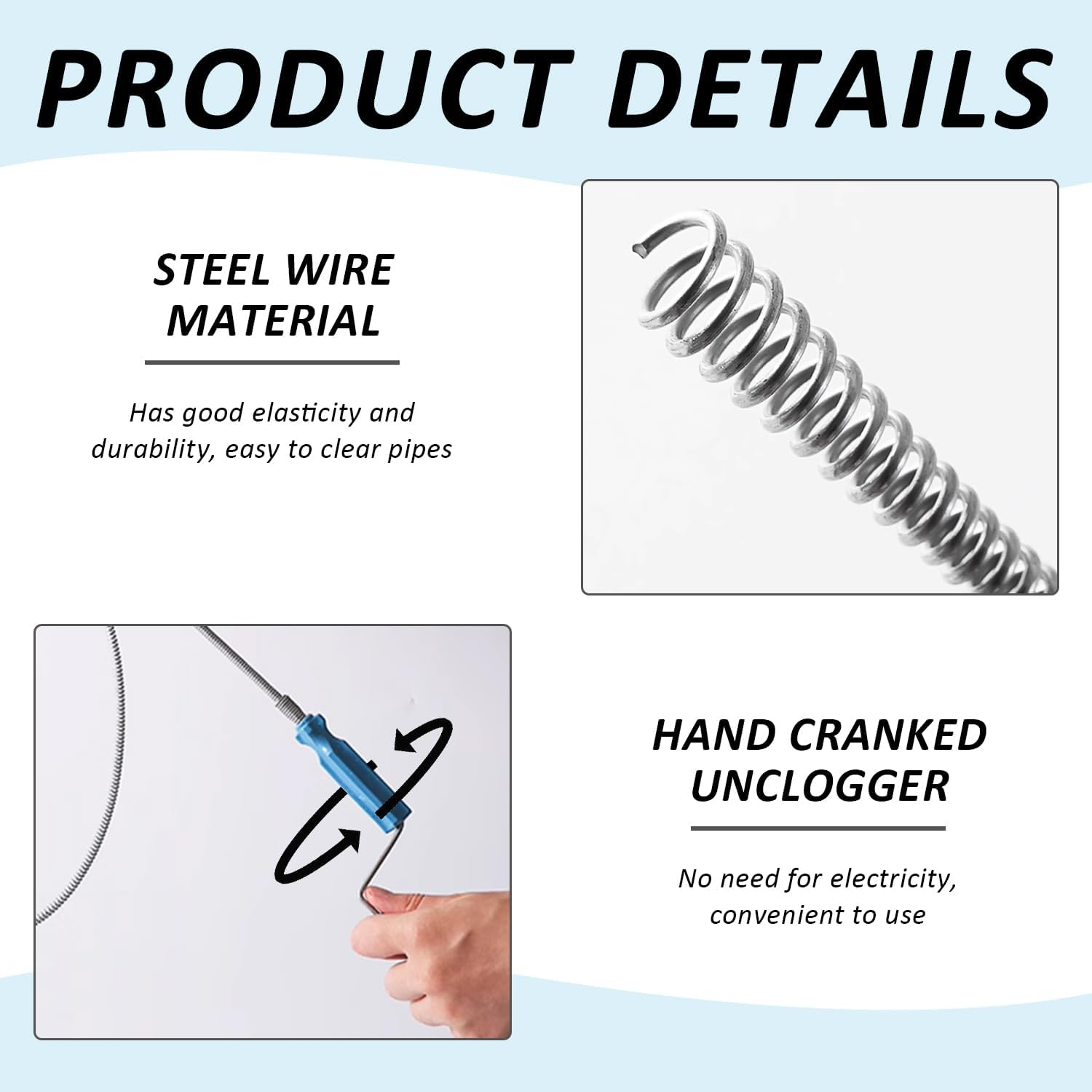 AIRTILY 1-Piece Spring Excavator, 2-Piece Excavator Hooks, Pipe Cleaning Tools, Household Items, Suitable for Sinks, Bathtubs, Drains image number 2