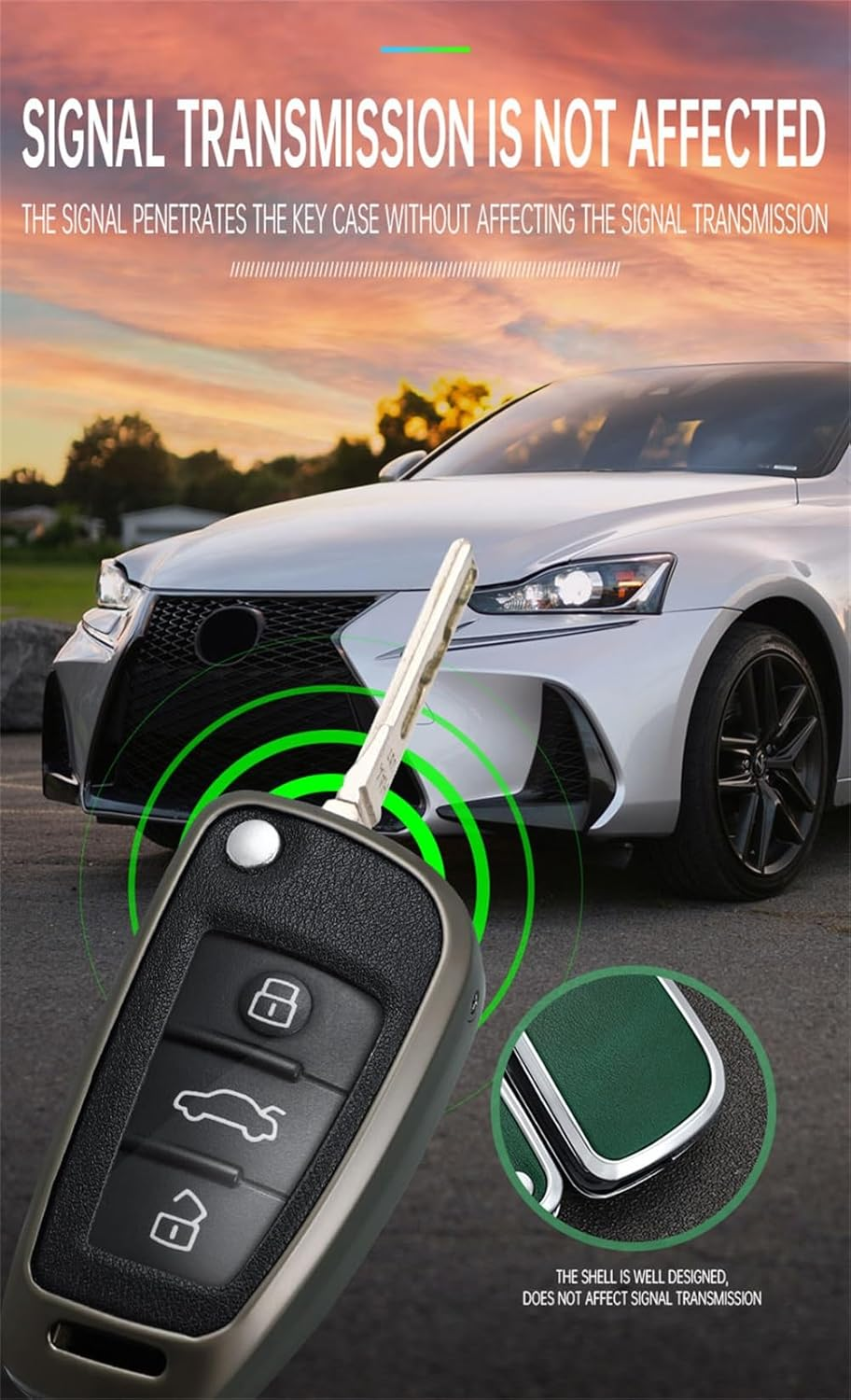 Ontto Metal Car Key Fob Cover Fit for Audi A1 A3 8P A4 A5 A6 C7 A7 S3 S7 S8 R8 Q2 Q3 Q5 Q7 Q8 SQ5 TT RS3 RS6 3 Buttons Flip Leather Key Case Shell Key Holder Keyring Keychain Accessories Black-Green - Black-Borwn image number 5