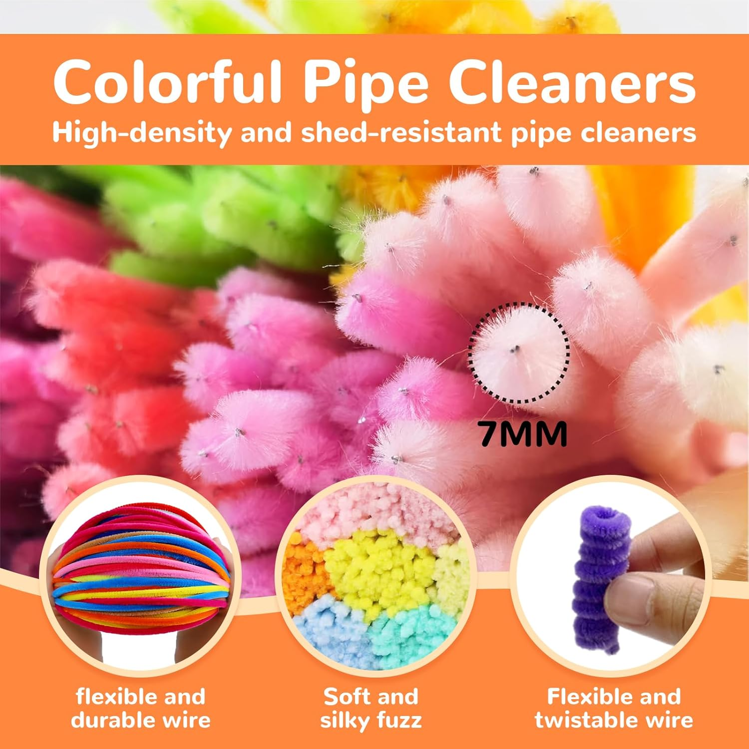 ESUOHYM 230PCS Upgraded 20 Colors Pipe Cleaners Craft Chenille Stems DIY Art Supplies Colorful Thick Fluffy Fuzzy Wire Sticks Bulk for Kids and Adults (20Colors) - Brown image number 3