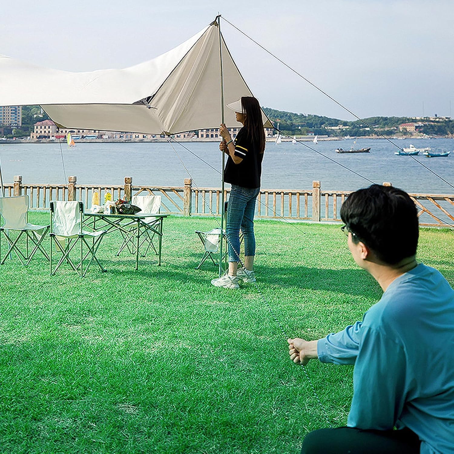 Lvpradior Tent Tarp Waterproof 3X3M/3X4M, Portable Camping Waterproof Tarp Rain Fly Windproof Snowproof Anti-Uv Awning Canopy, for Camping, Travel, Outdoor, Hammock (3 * 3M) image number 6