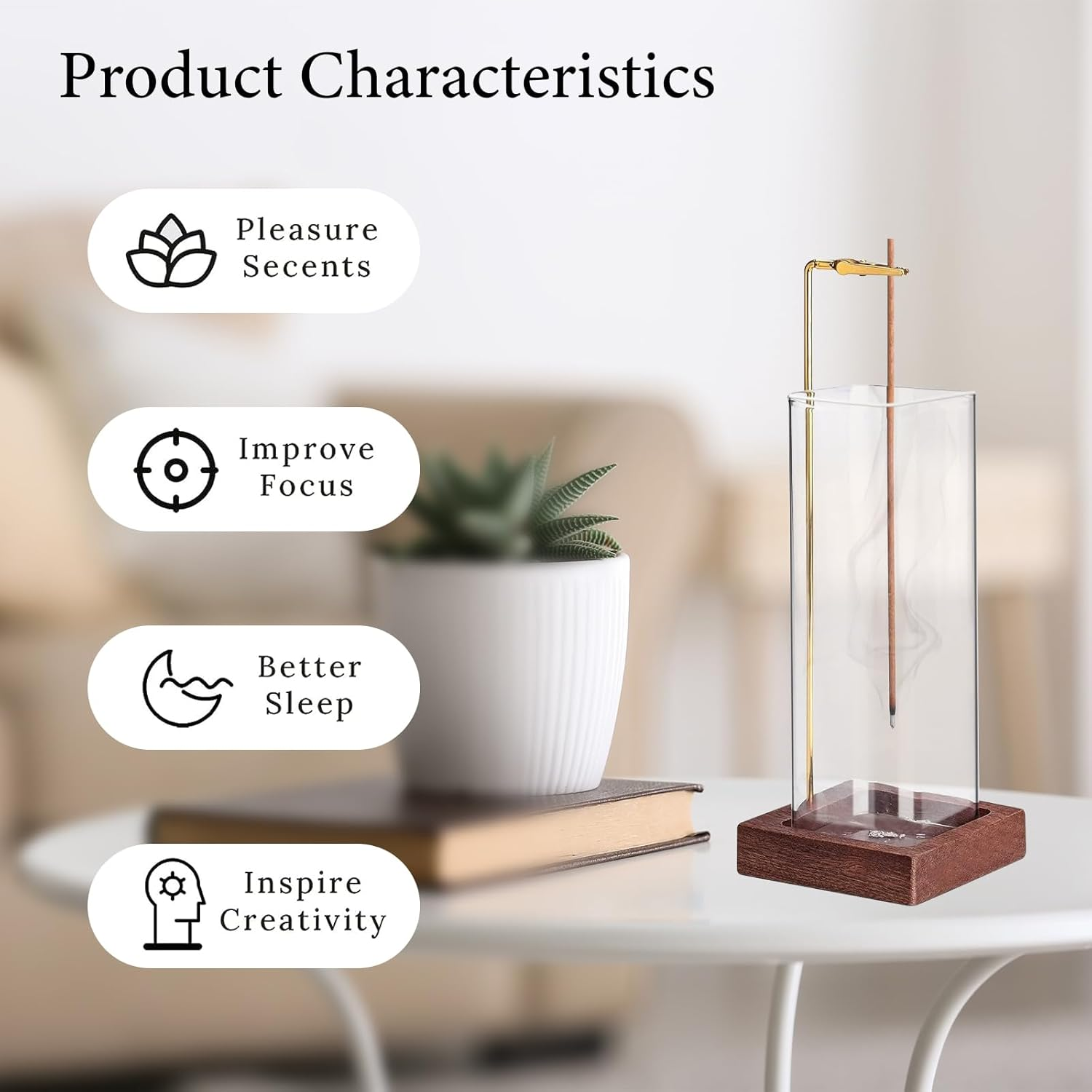 Incense Holder Wooden, Brass Incense Burner Holder with Removable Glass Ash Catcher Incense, Upside-Down Ash Catcher for Yoga Spa Meditation Home Decor image number 6