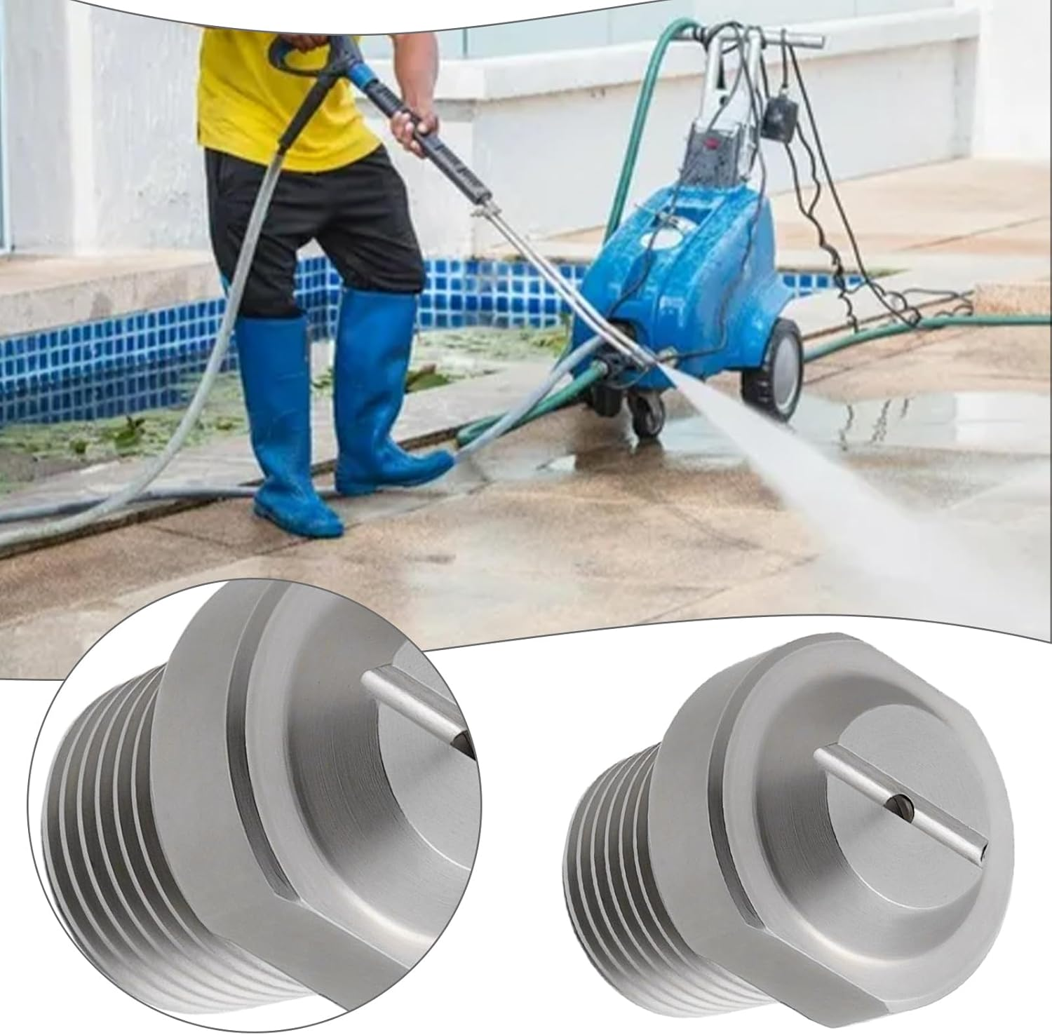 YINETTECH 2Pcs Pressure Washer Nozzle 1/8 Inch NPT Thread Replacement Stainless Steel Spray Nozzle, 25 Degree, 1.5 Holes Outlet Surface Cleaner Nozzle, 4000 PSI image number 3