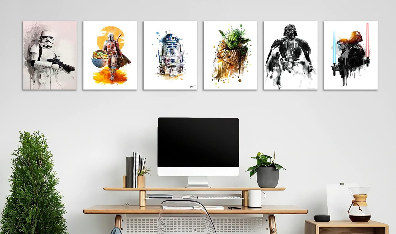 GESYR Star Wars Poster Set of 6 Watercolor Prints Kids Room Decor Darth Maul Darth Siddious Unframed 8X10 Inch image number 3