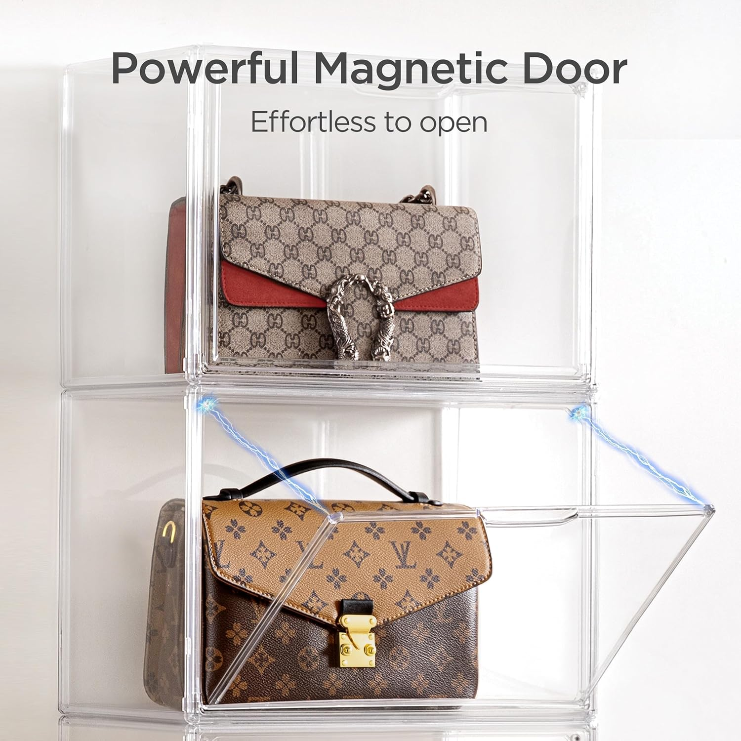 Hblife Clear Purse Organizer for Closet, Stackable Handbag Storage Box Container with Magnetic Door for Collectibles, Cosmetics, Books, Women Heels and Toys (3 Pack, Large) - 5 Pack image number 5