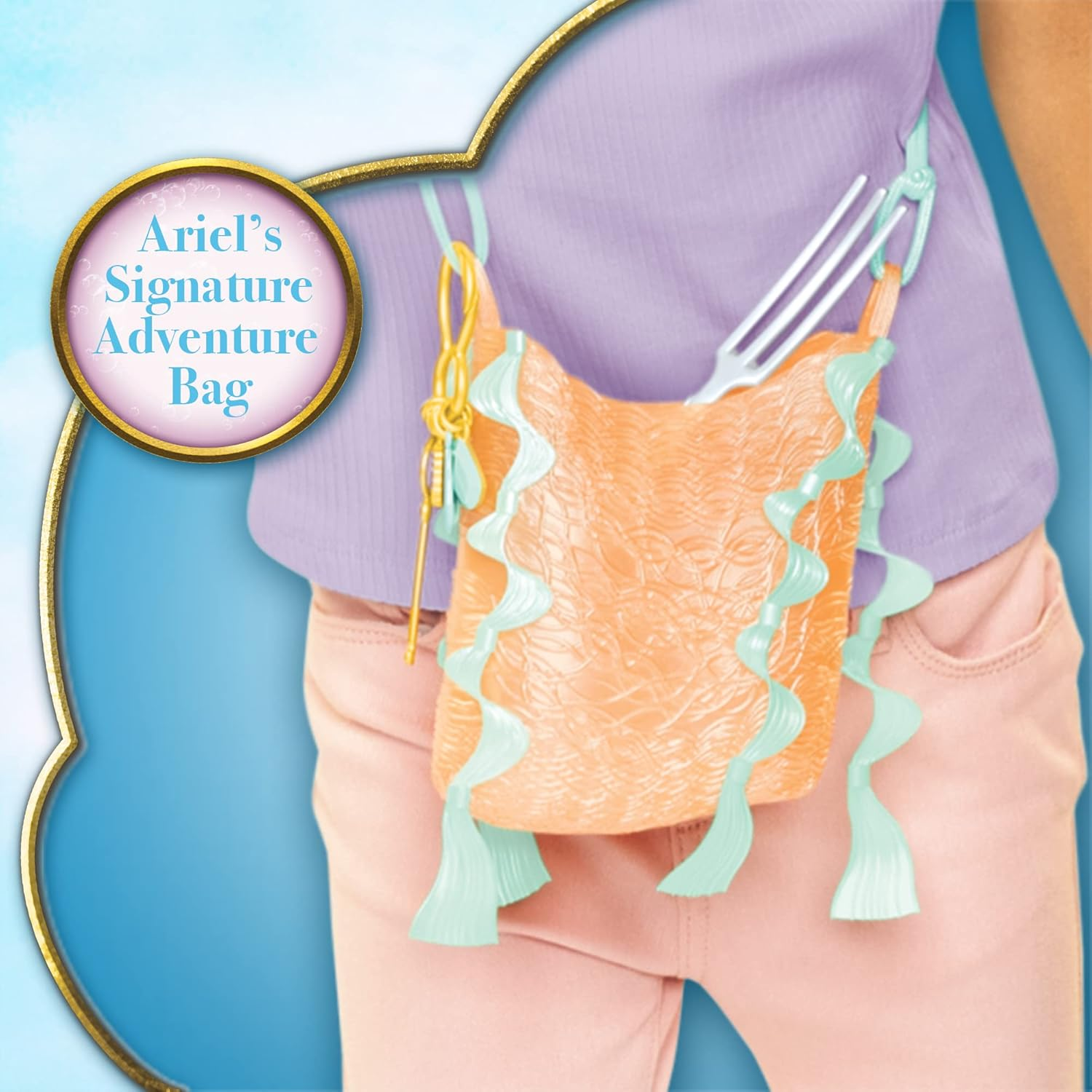 Disney the Little Mermaid Ariel Treasure Bag with Detachable Key Ring & Charms, Expanding Spy Glass, Compass and Dinglehopper Fork! Pretend Play Toys for Girls