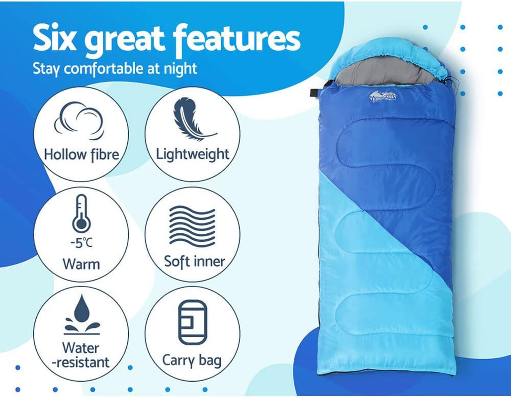 Weisshorn Sleeping Bag, 172 X 70Cm Kids Camping Bags 3 Season Warm Portable Water Resistant Lightweight Thermal Outdoor Gear -5&deg;C Tent for Hiking Travel Backpacking, with Compression Sack Blue image number 3