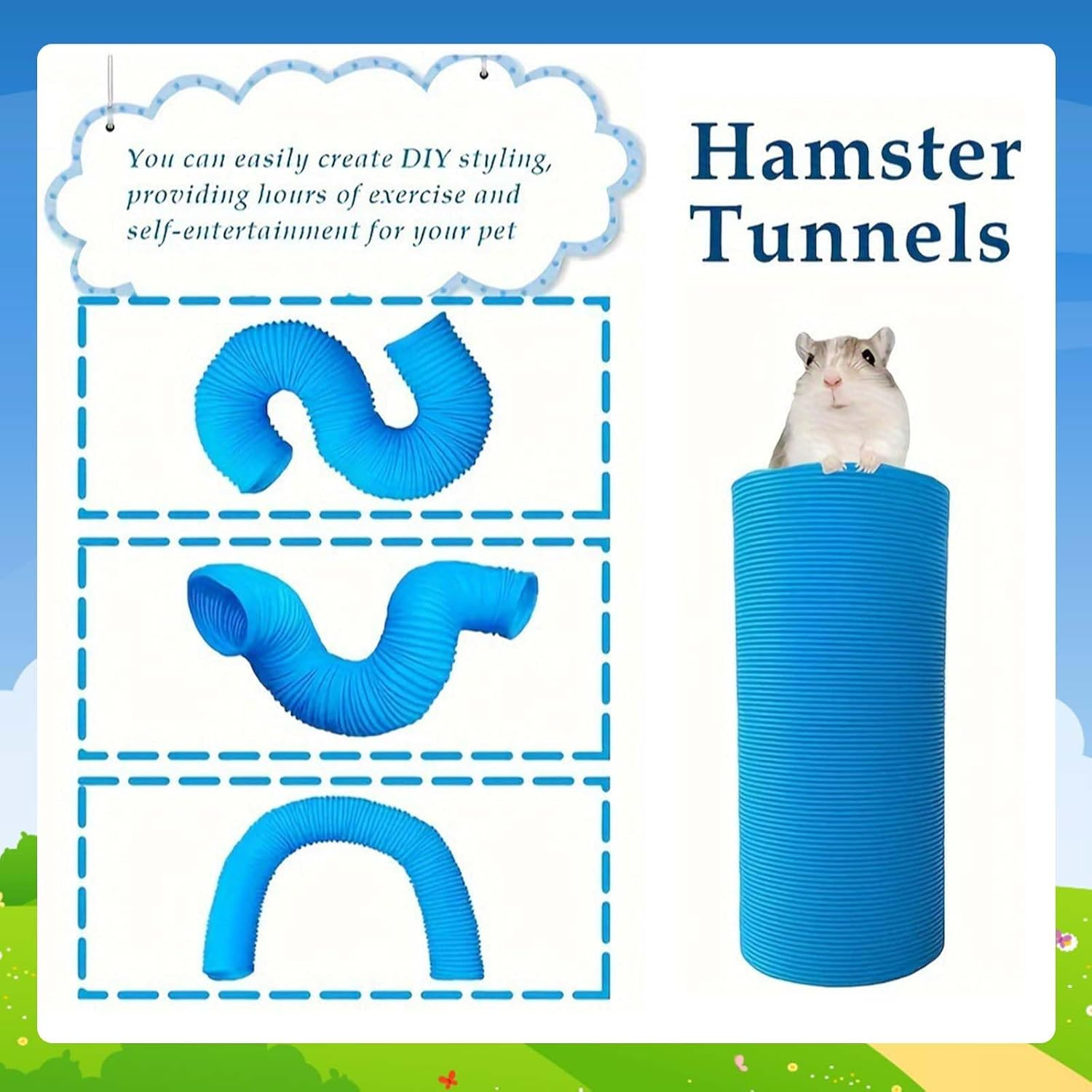 SUSOO 9Pcs Hamster Toys Set with Safe Natural Chew Toys and Extendable Play Tunnel, Rodents Teeth Care for Hedgehog, Rat, Chinchillas,Guinea Pig, Foraging Toy for Small Animal Cage Accessories image number 3