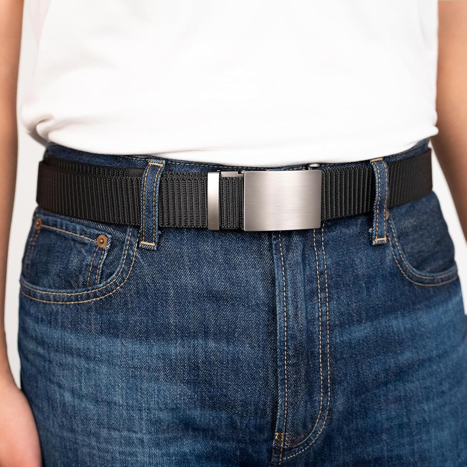 HEIX Men'S Casual Nylon Belt with Heavy-Duty Automatic Metal Buckle, Adjustable Quick-Dry Belt, Fits 70-116Cm Waist, 130Cm Length, 3.4Cm Wide - Brown image number 4