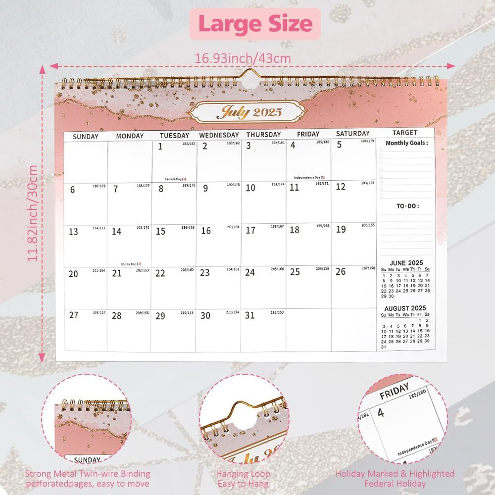 2025 Wall Calendar,January 2025-June 2026,18-Month Calendar 2025-2026 with Blank Blocks for Family Scheduling,Wall Mount,For Organizing at Home,School & Office,Standing Flip Calendar with Thick Paper image number 2