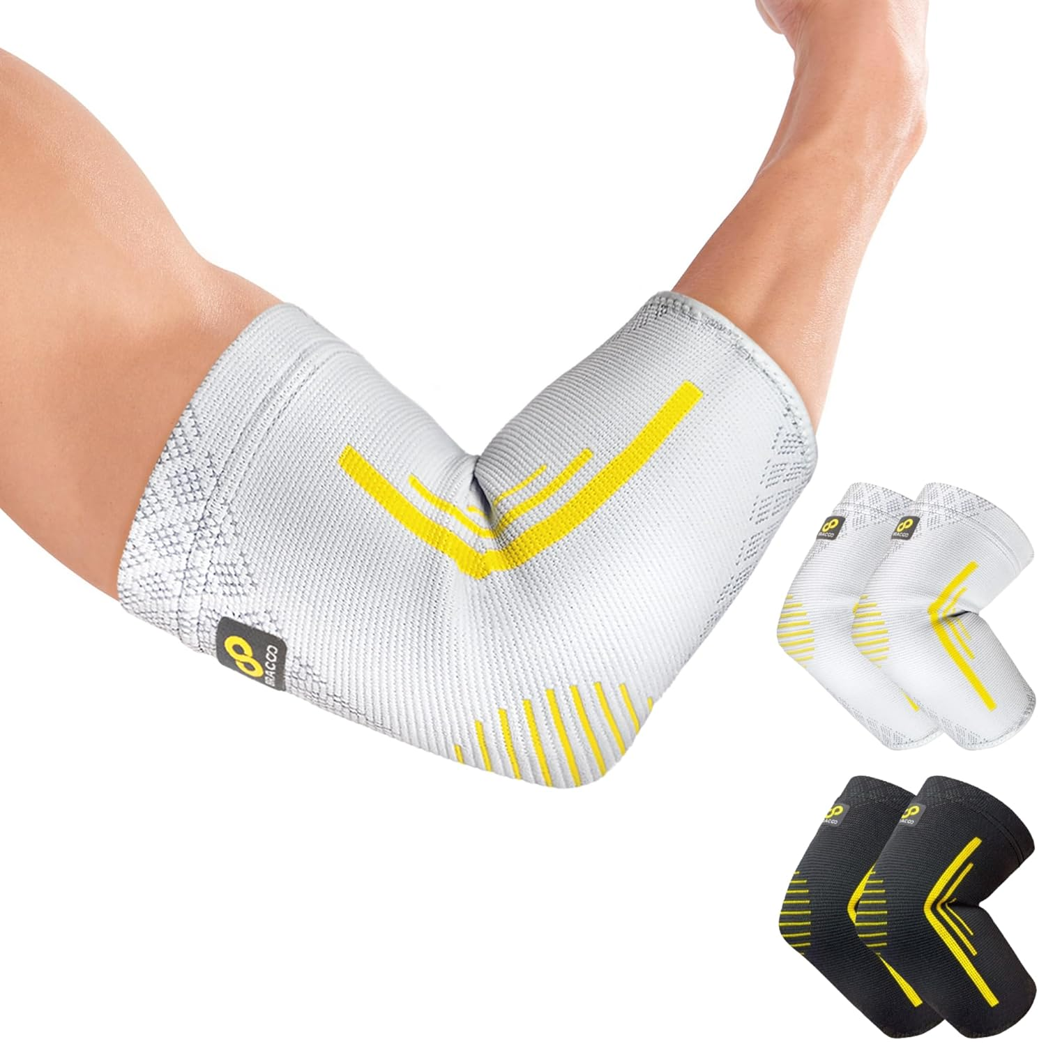 Bracoo Elbow Brace for Tendonitis, Tennis Elbow Brace for Elbow Support, 2 Pack Breathable Arm Sleeve for Gym, Golf, Golf Elbow, Arthritis, Pain Relief, Injury Recovery, EE92 Black S