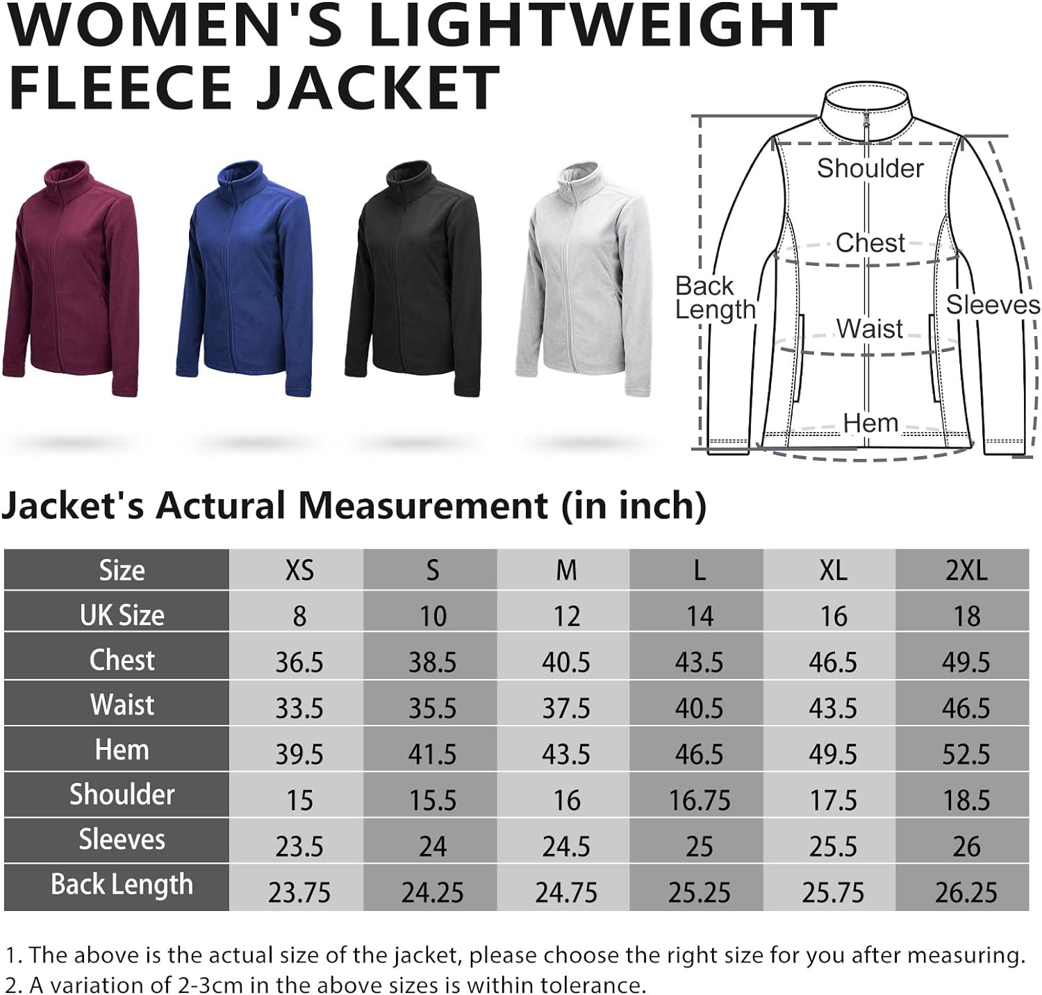 33,000Ft Womens Fleece Jackets Ladies Lightweight Warm Full Zip Coat Breathable Microfleece Ladies Sweater Casual Long Sleeve, Ideal for Travelling Outdoor Sport image number 5