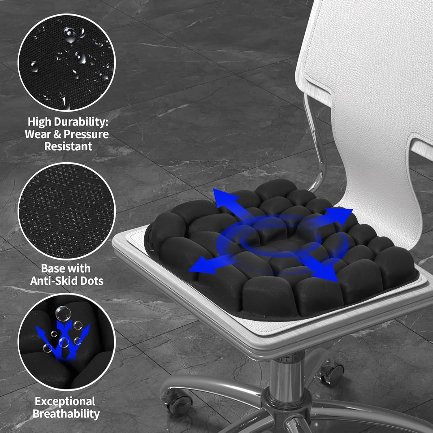 Portable Travel Cushion, 3D Air Cell Seat Cushion for Hemorrhoid and Tailbone Pain Relief, Manual Press Inflateable Seat Cushion for Long Sitting in Airplane Wheelchair, Car Set, Office Chair image number 3