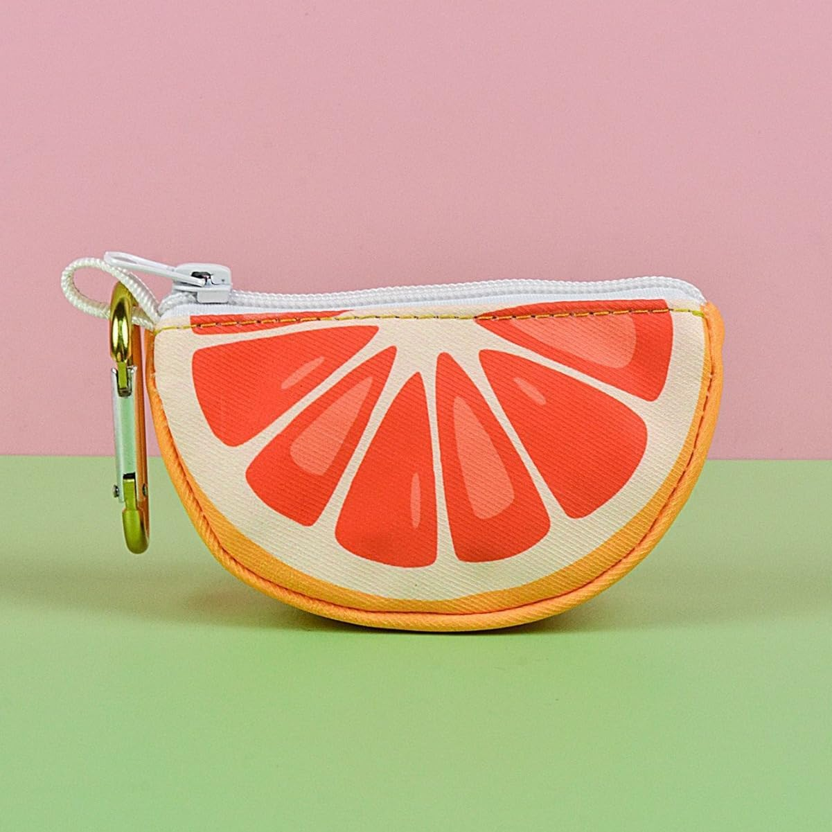 Grapefruit Design Waterproof Waste Bag Dispenser with Zipper, Portable Dog Poop Bag Holder with 15 Bags (Grapefruit Pink) - Lime Green image number 6