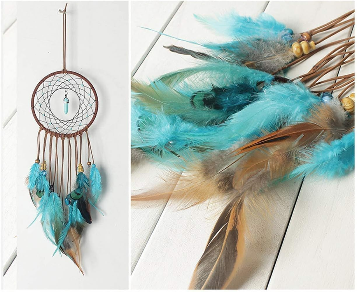 Dream Catcher Handmade Turquoise Dreamcatcher with Feathers Wall Hanging Decorations for Car Kids Room Ornament Blue image number 3