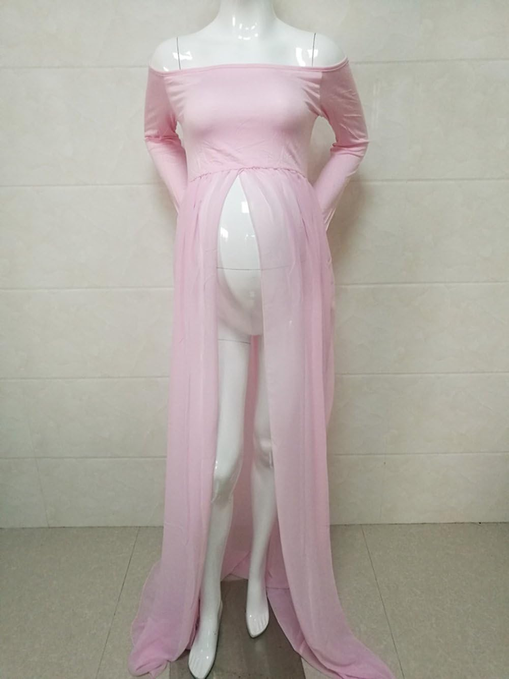 ZIUMUDY Maternity Maxi Chiffon Photography Dress Split Front Gown for Photoshoot