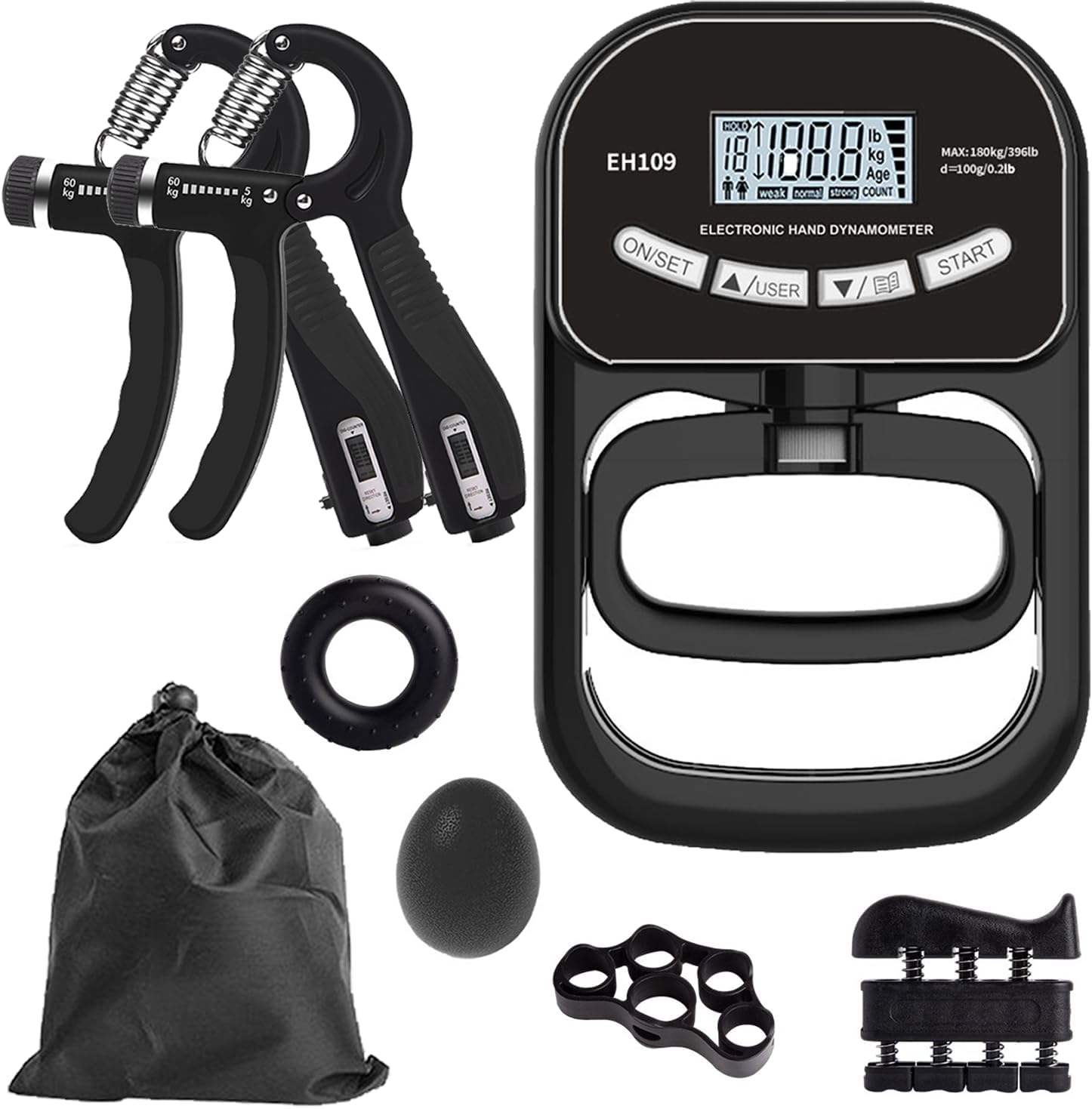 Grip Strength Tester Set &ndash; 8PCS Hand Dynamometer (400 Lbs/180 Kg) & Adjustable Grip Strengthener for Strength Training & Rehabilitation image number 4