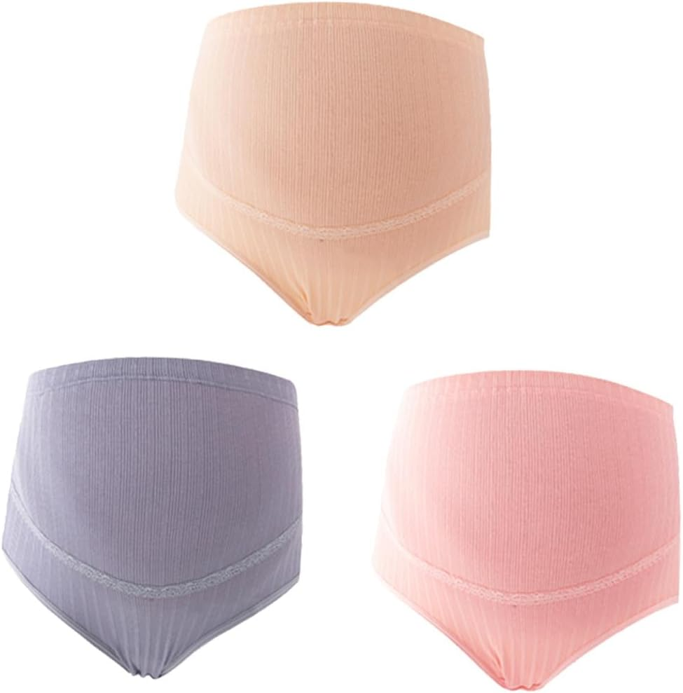 3Pcs High Waist Cotton Maternity Panties Soft Stretchy Breathable Underwear with Stomach Lift Splice Design for Pregnant Women Comfortable Bump Support image number 6