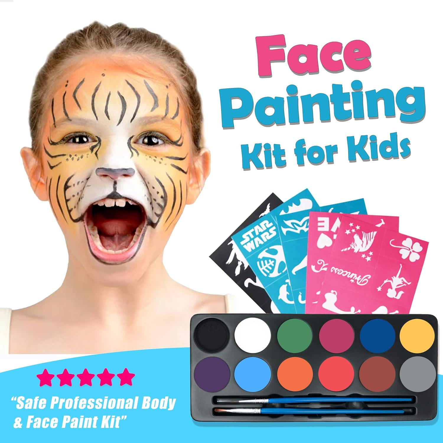 Maydear Face Painting Kit for Kids with 12 Colors Safe and Non-Toxic Large Water Based Face Paint (Matte) image number 5
