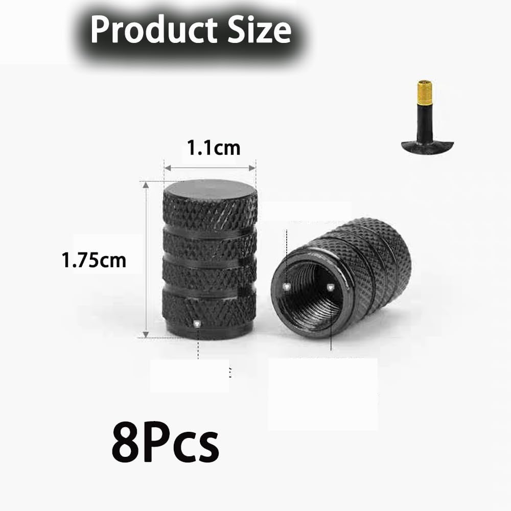 8 Pcs Tire Valve Caps, Anodized Aluminum Valve Stem Caps for Cars, Bikes, Trucks, SUVS, Motorcycles Black