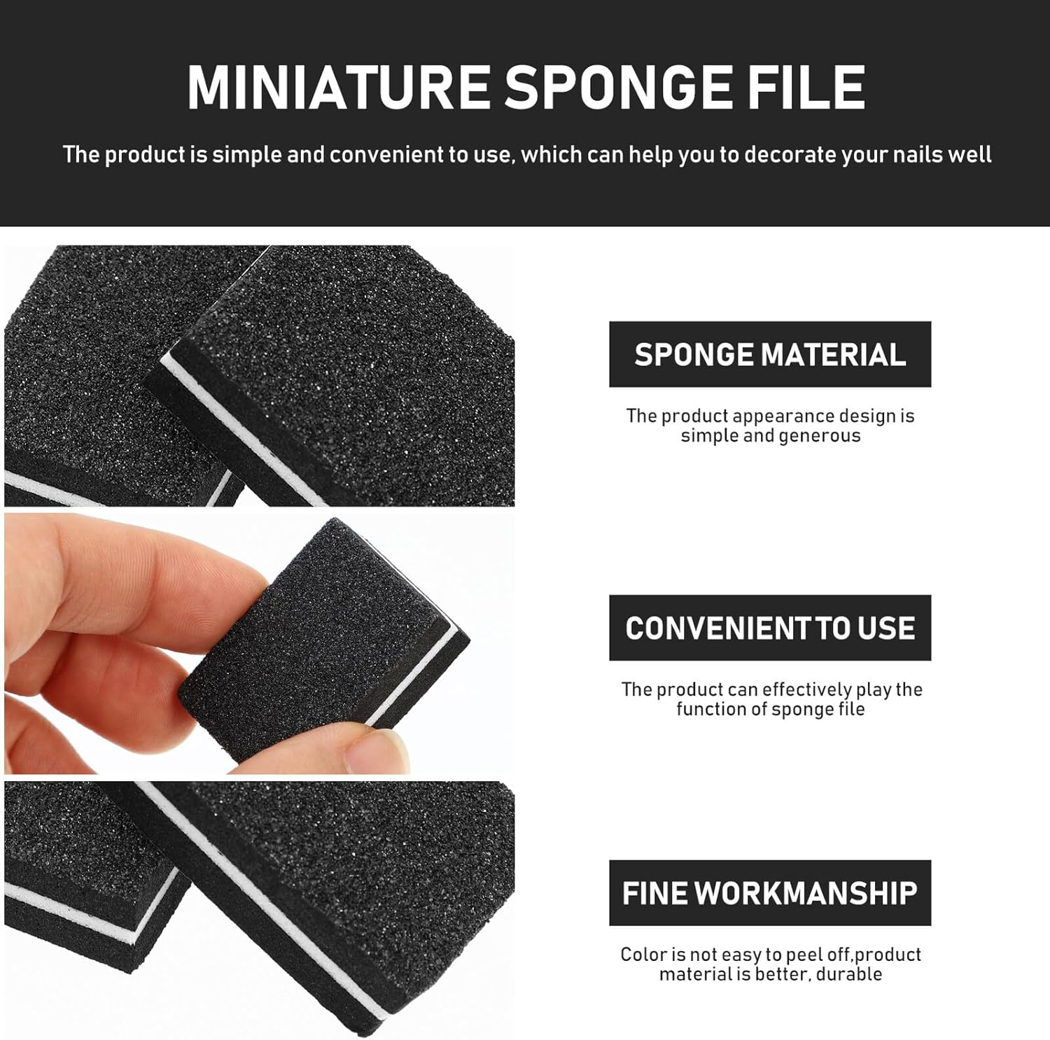 TEHAUX 50Pcs Black Mini Nail Sponge Files Buffer Blocks Small Double-Sided Nail Polisher for Manicure and Pedicure Care in Salon and Home Use image number 3