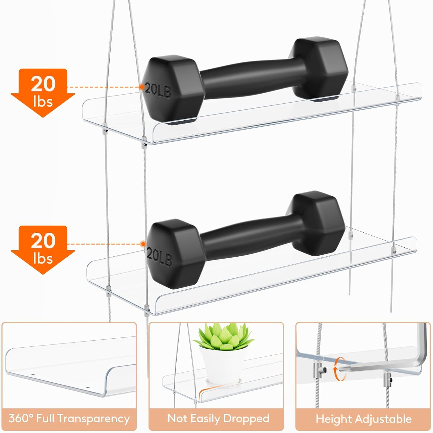 Lifewit 2-Tier Window Plant Shelves 15 Inch, Acrylic Adjustable Hanging Floating Shelf, Window Sill Extender for Indoor Succulent Plants, Micro Greens, Seed Starter Pots, Herb Planters image number 3