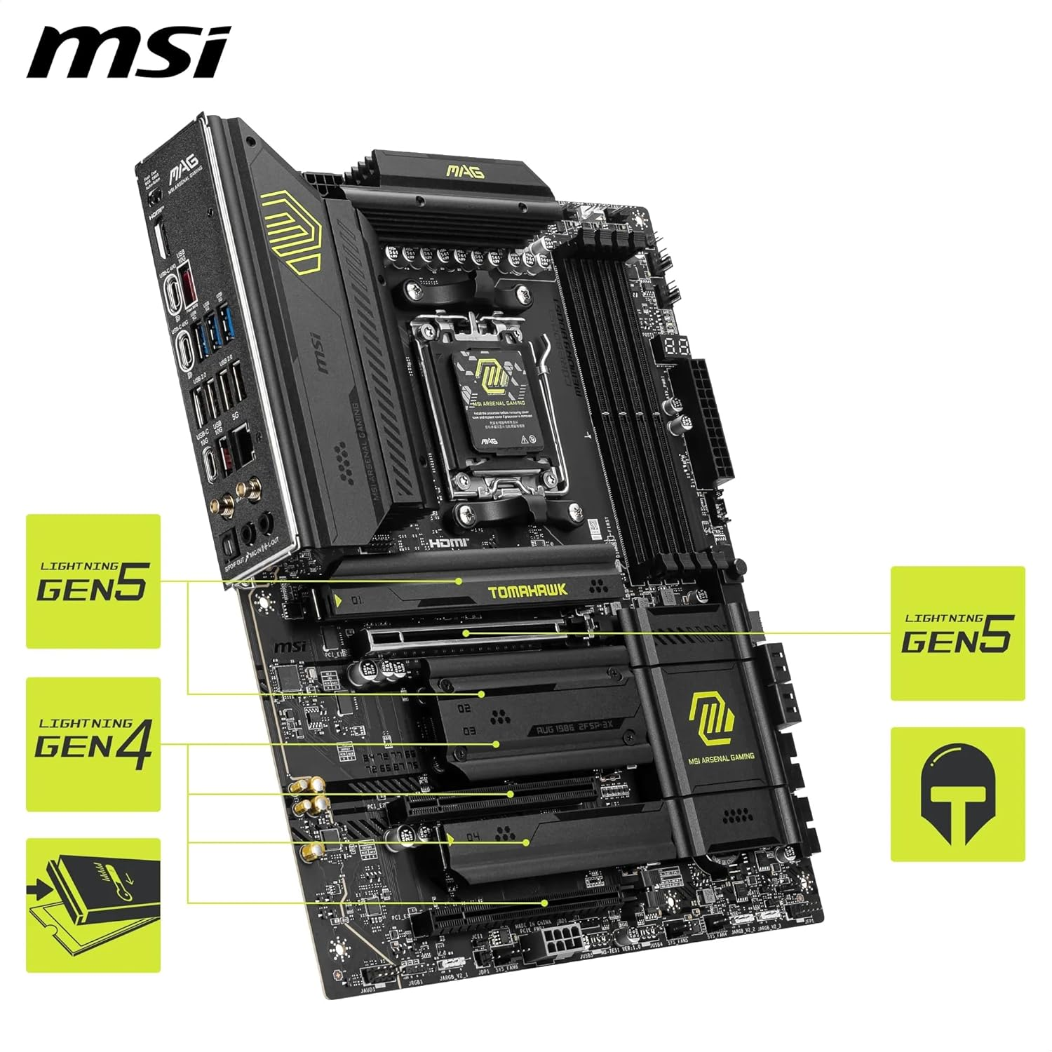 MSI MAG X870 Tomahawk Wifi Motherboard, ATX - Supports AMD Ryzen 9000/8000 / 7000 Processors, AM5-80A SPS VRM, DDR5 Memory Boost 8400+Mt/S (OC), Pcie 5.0 X16 & 4.0 X16, M.2 Gen5, Wi-Fi 7, 5G LAN image number 5