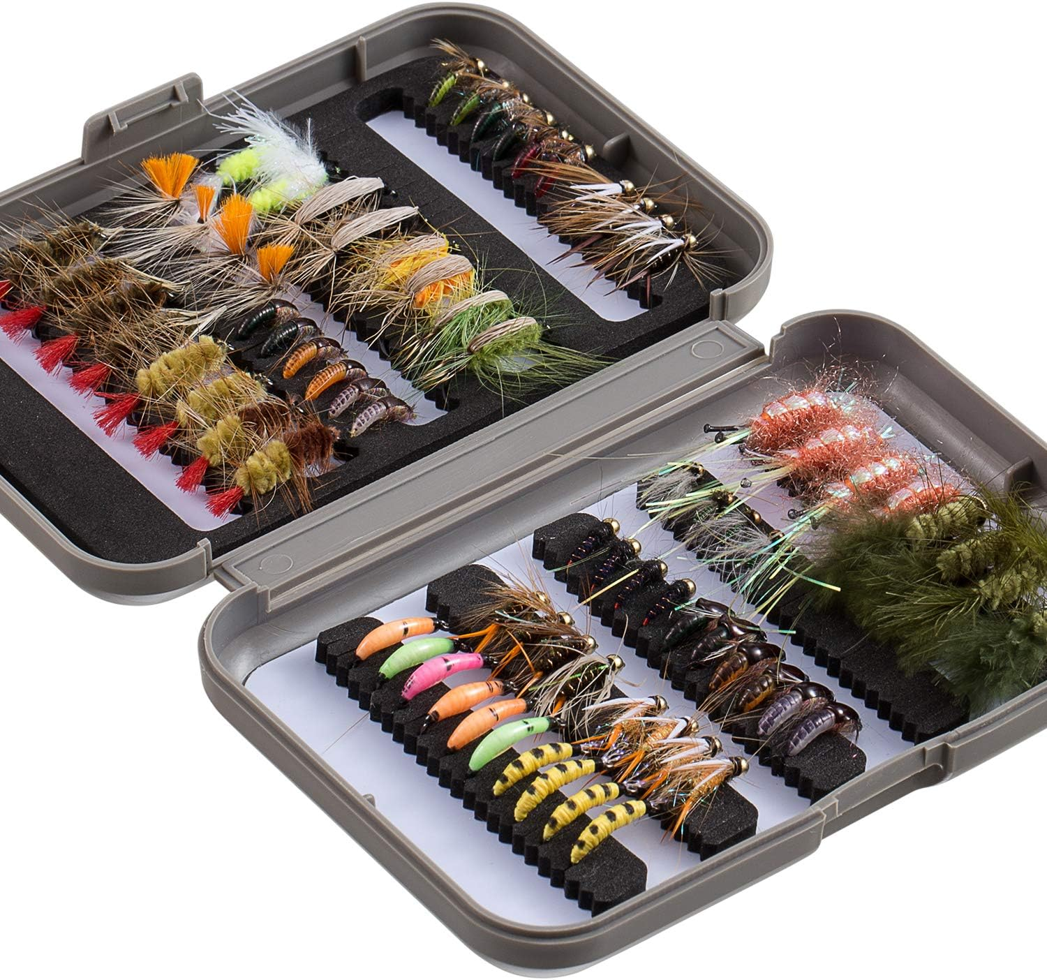 BASSDASH Fly Fishing Flies Kit Fly Assortment Trout Bass Fishing with Fly Box, 36/64/72/76/80/96Pcs with Dry/Wet Flies, Nymphs, Streamers, Popper - 57 Pcs Assorted Steelhead/Salmon/Trout Flies image number 6