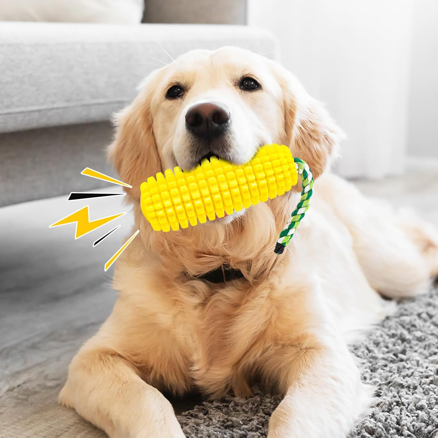 Mplehda Chew Toy for Dogs, Indestructible Squeaky Dog Toy for Aggressive Chewers, Squeaky Dog Toy for Puppies, Medium and Large, Rubber Corn Sticks Dog Toys image number 2