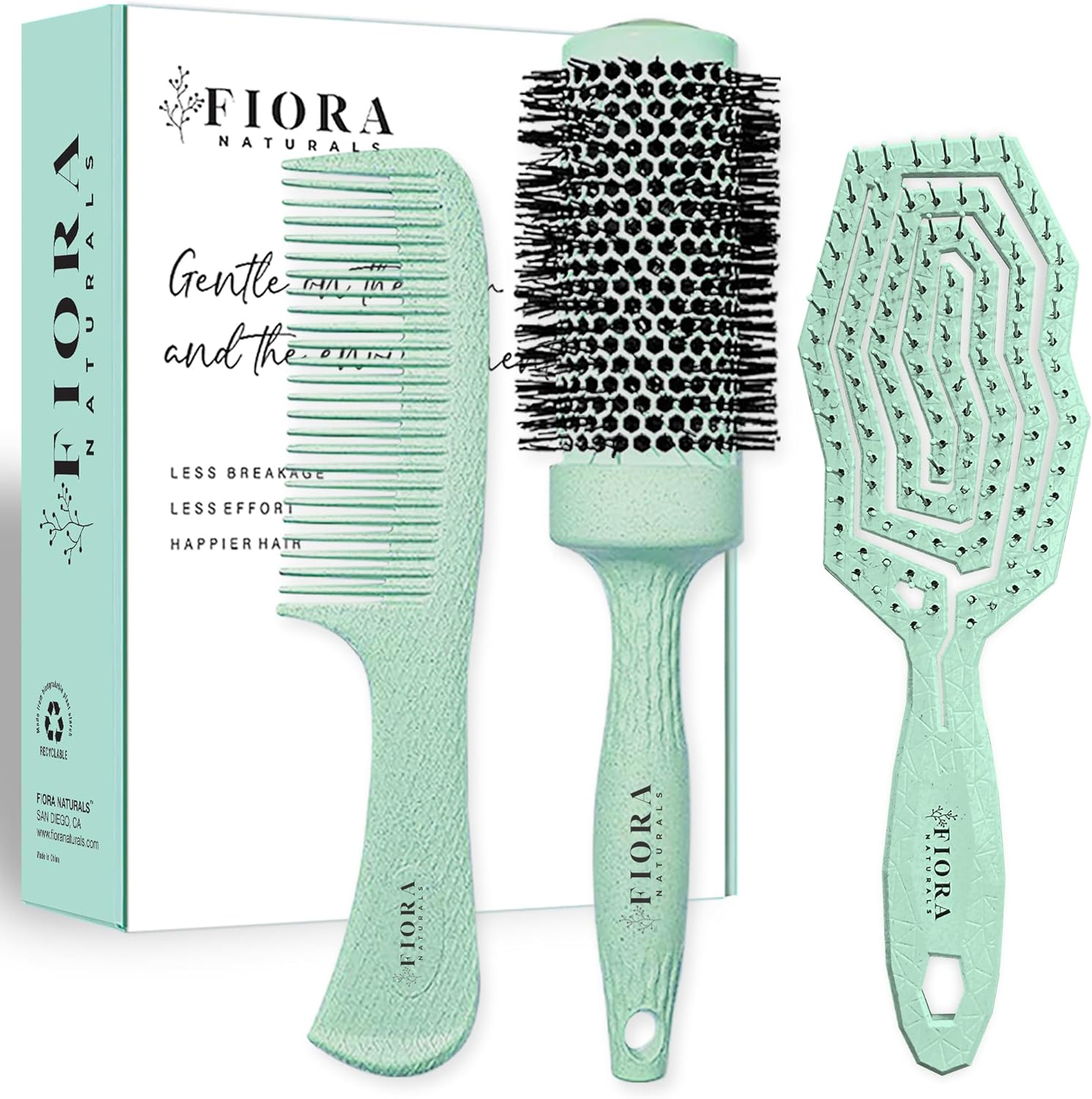 Fiora Naturals Hair Detangling Brush -100% Bio-Friendly Hair Detangler Brush W/Ultra-Soft Bristles- Glide through Tangles with Ease - for Curly, Fine, Women, Men, Kids, Toddlers, Wet and Dry Hair